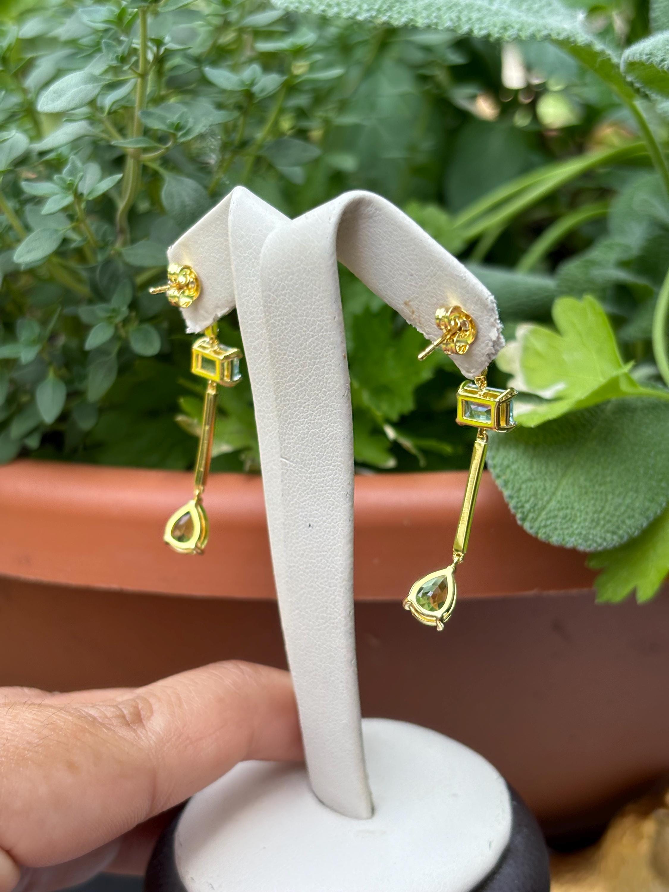 Sterling Silver Blue Topaz, Peridot, Diamond Earrings