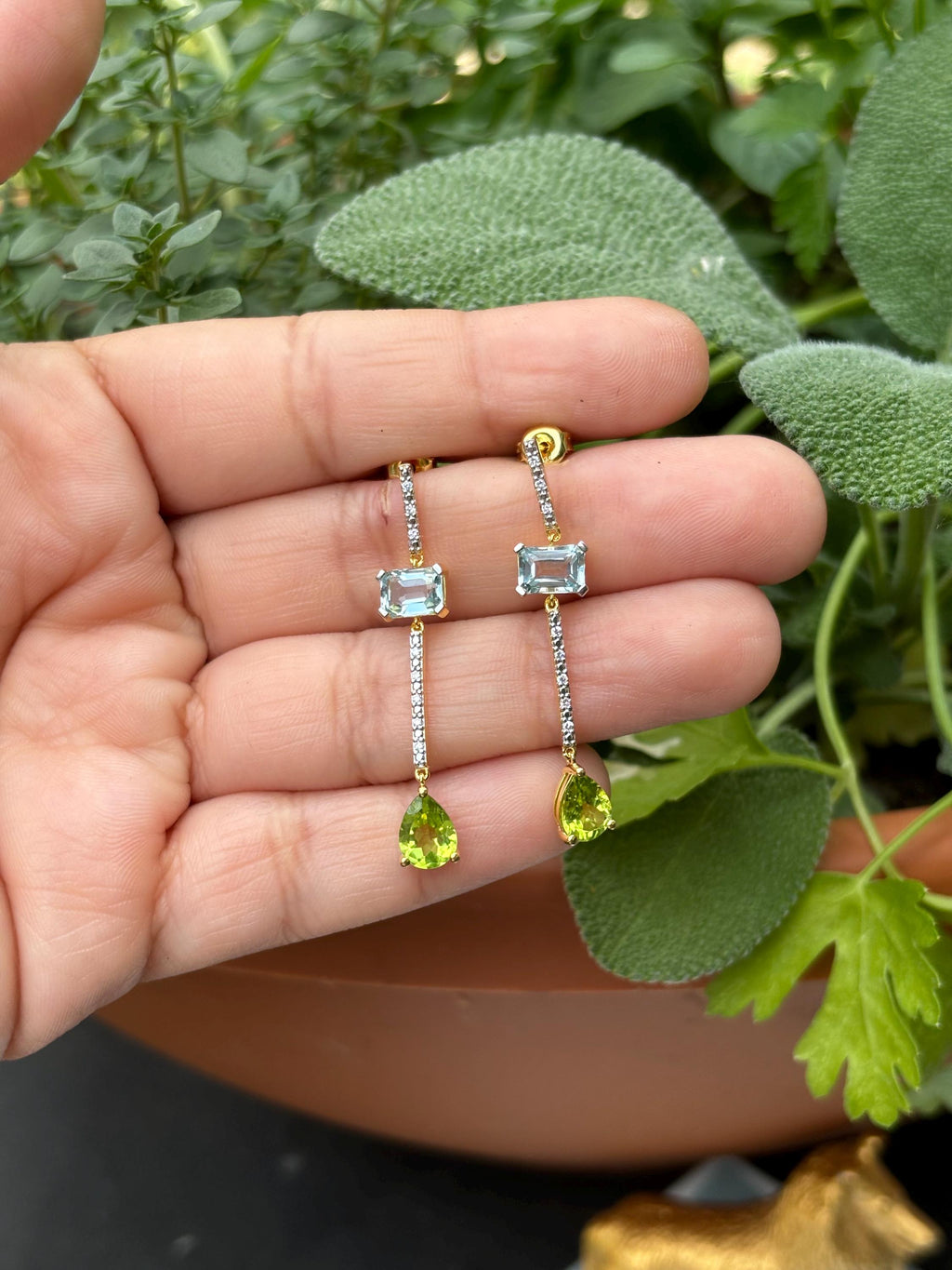 Sterling Silver Blue Topaz, Peridot, Diamond Earrings