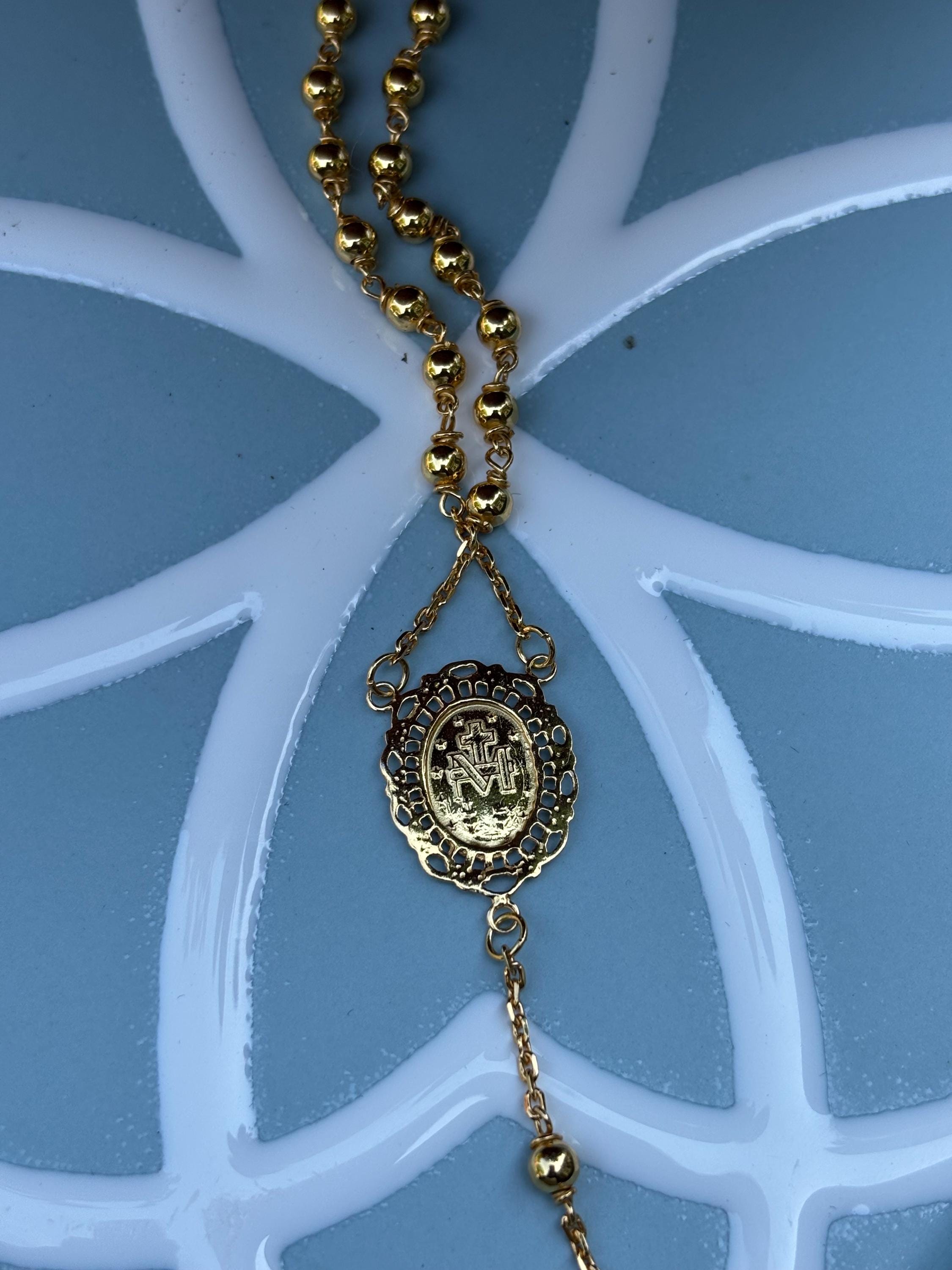 Sterling Silver Gold-plated Rosary Necklace