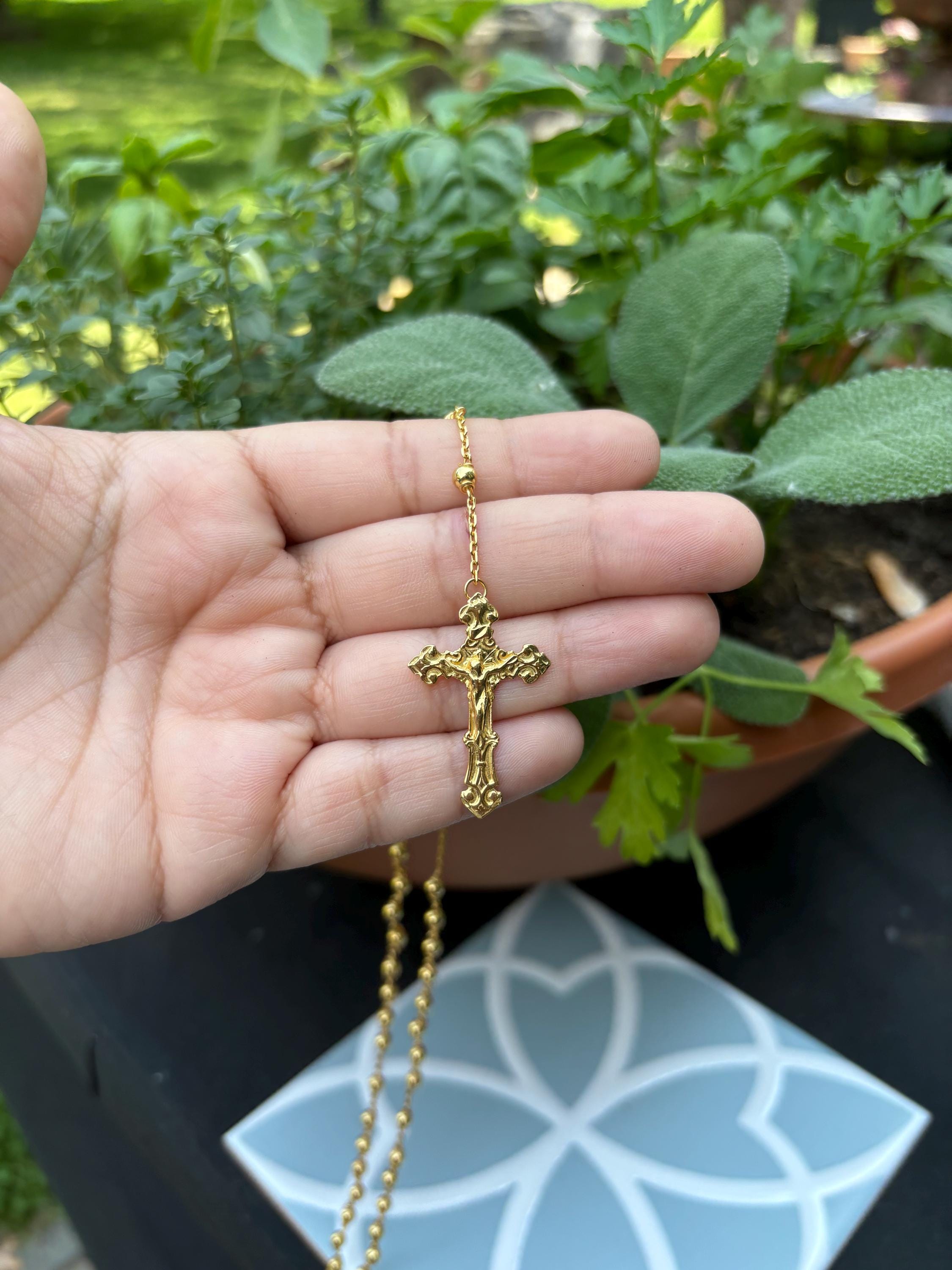 Sterling Silver Gold-plated Rosary Necklace
