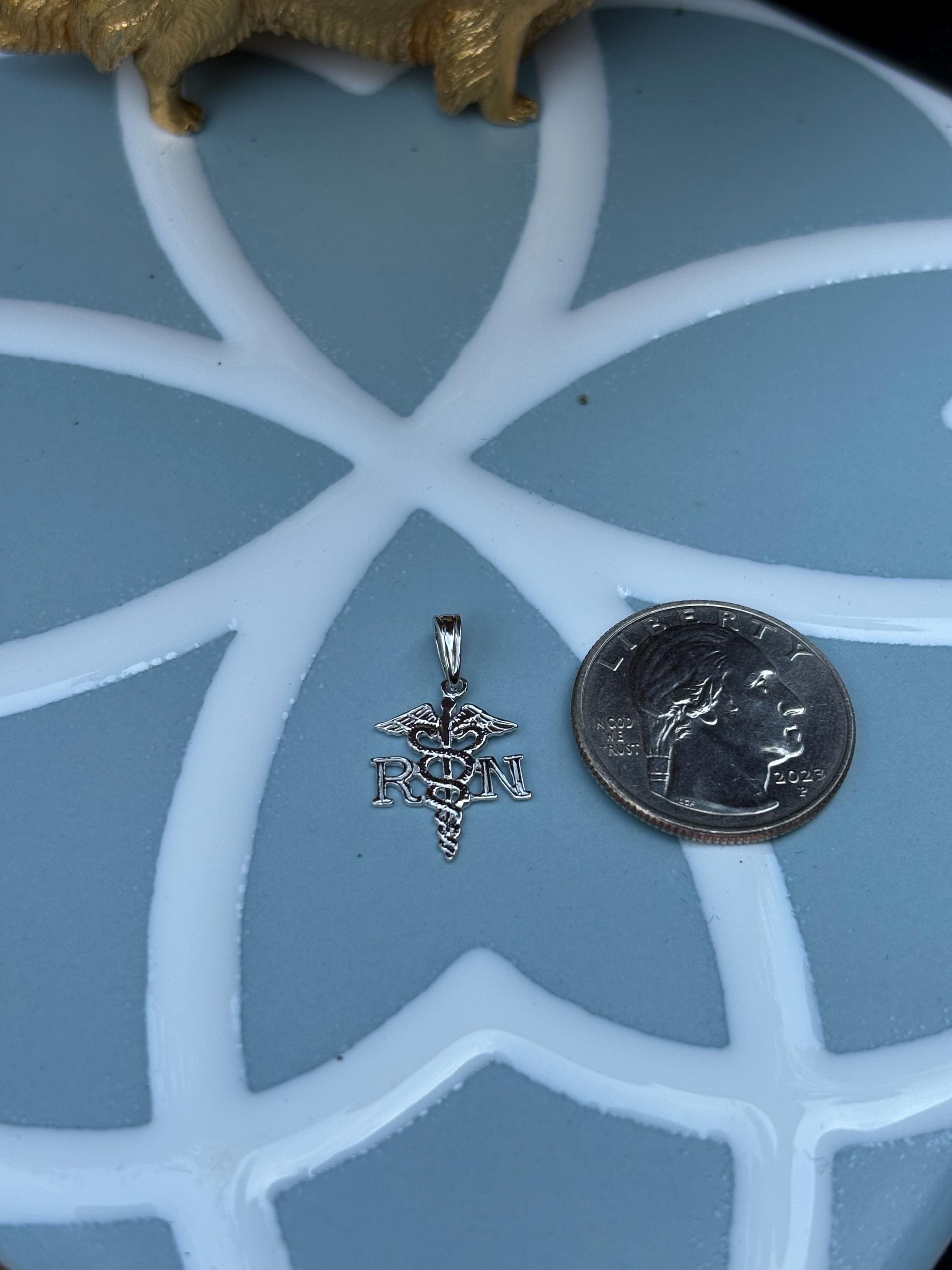 Sterling Silver Plated RN Caduceus Pendant