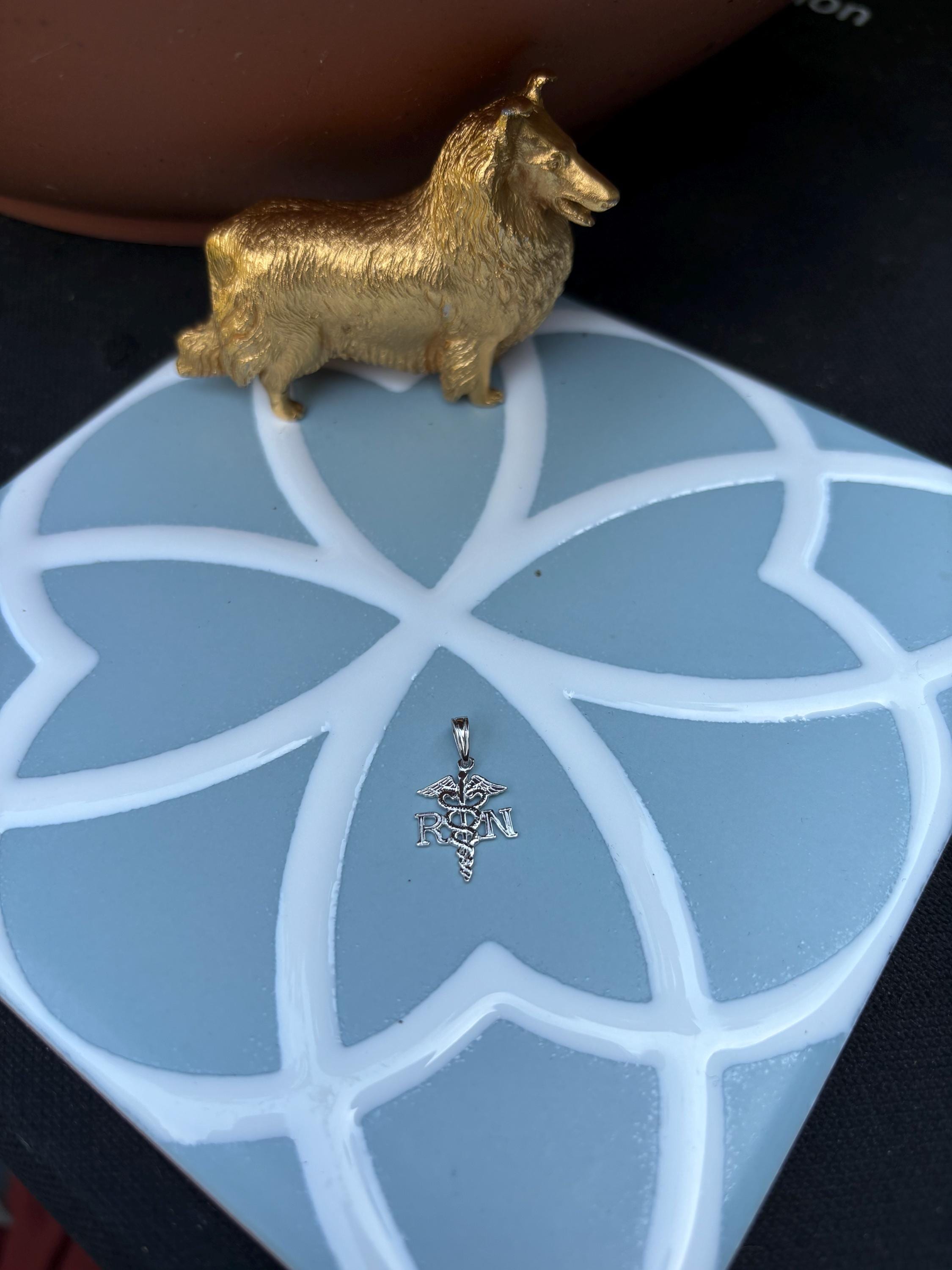 Sterling Silver Plated RN Caduceus Pendant