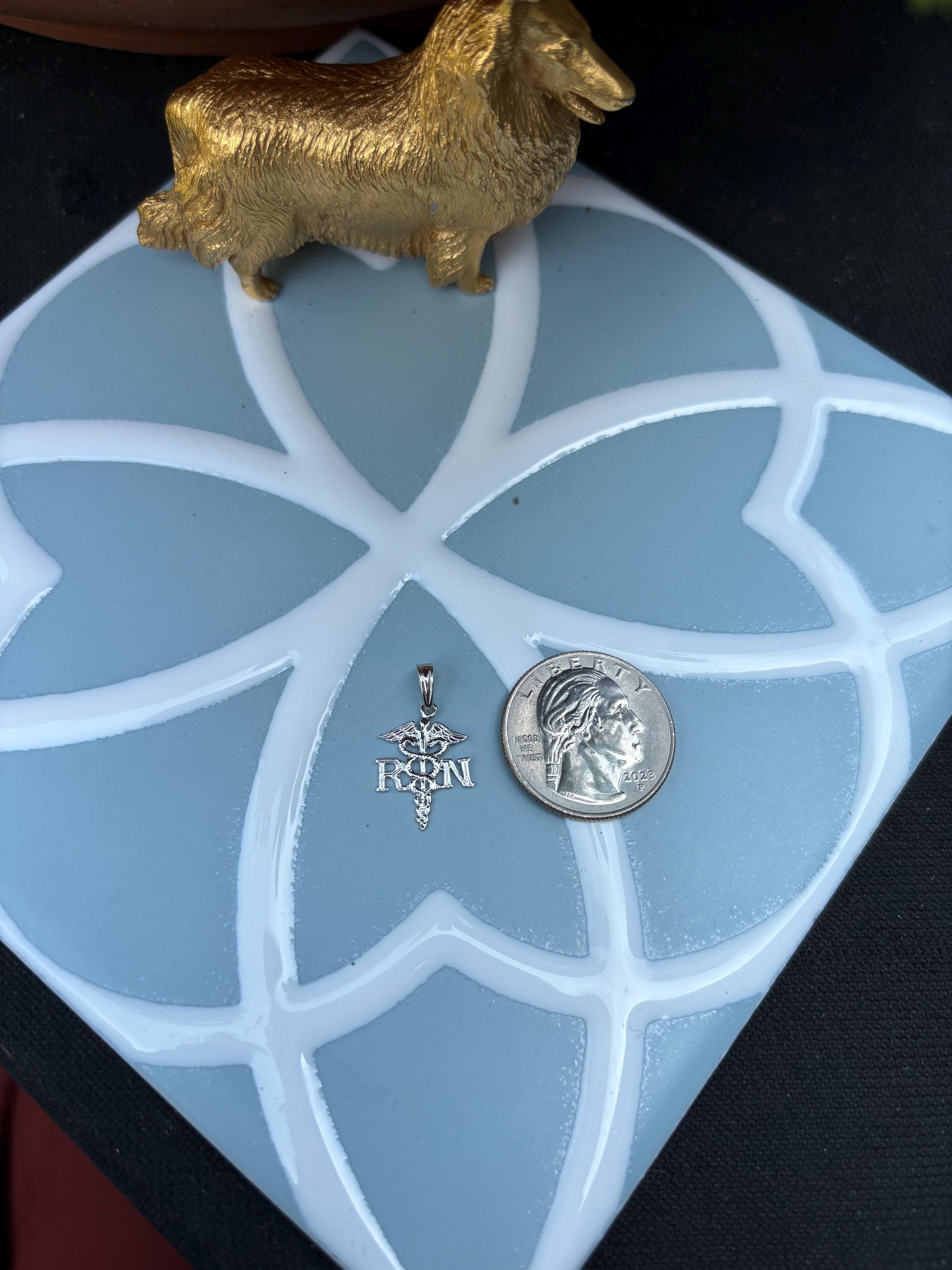 Sterling Silver Plated RN Caduceus Pendant