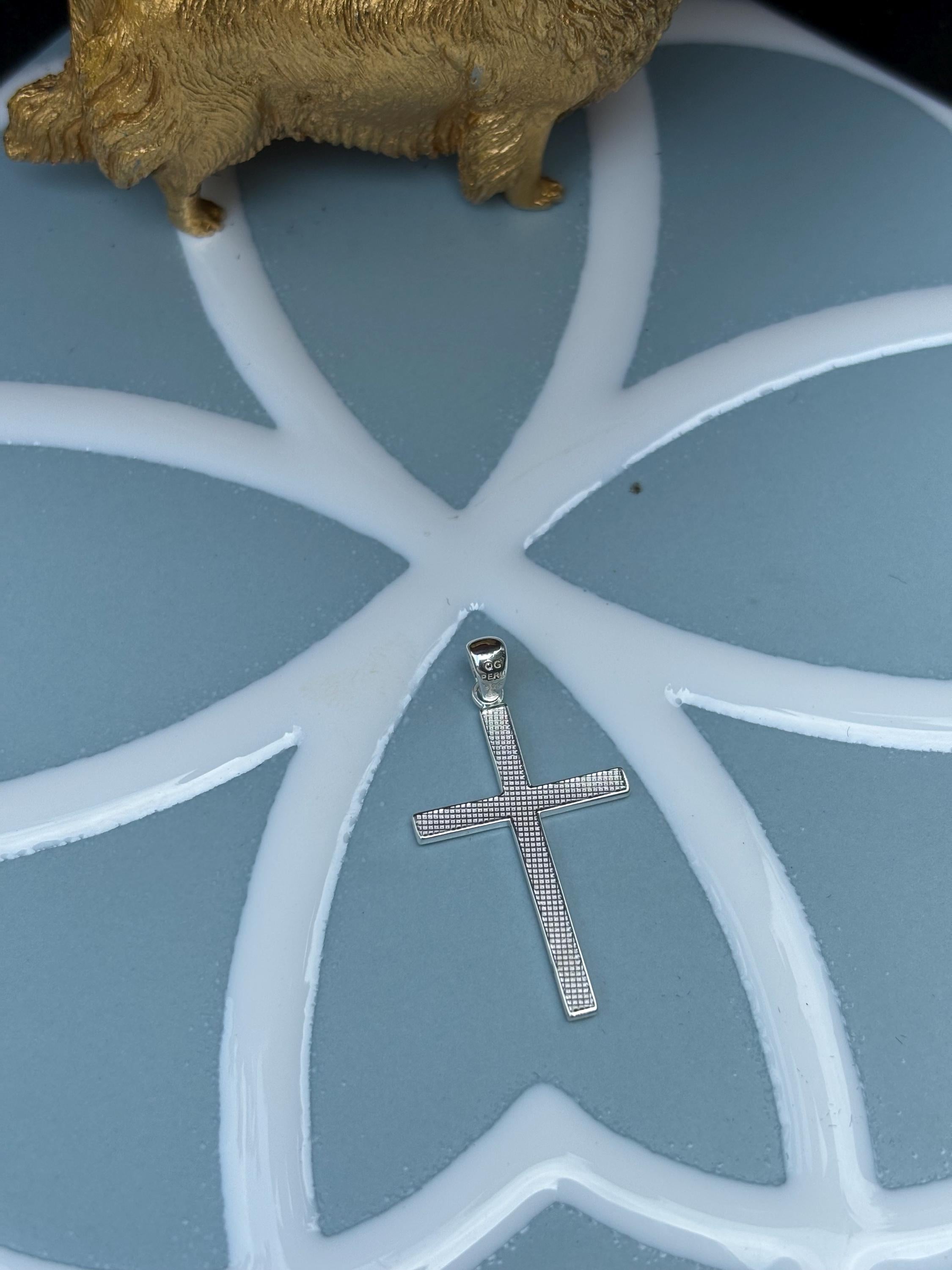 Sterling Silver Plated Polished Front Textured Back Cross Pendant