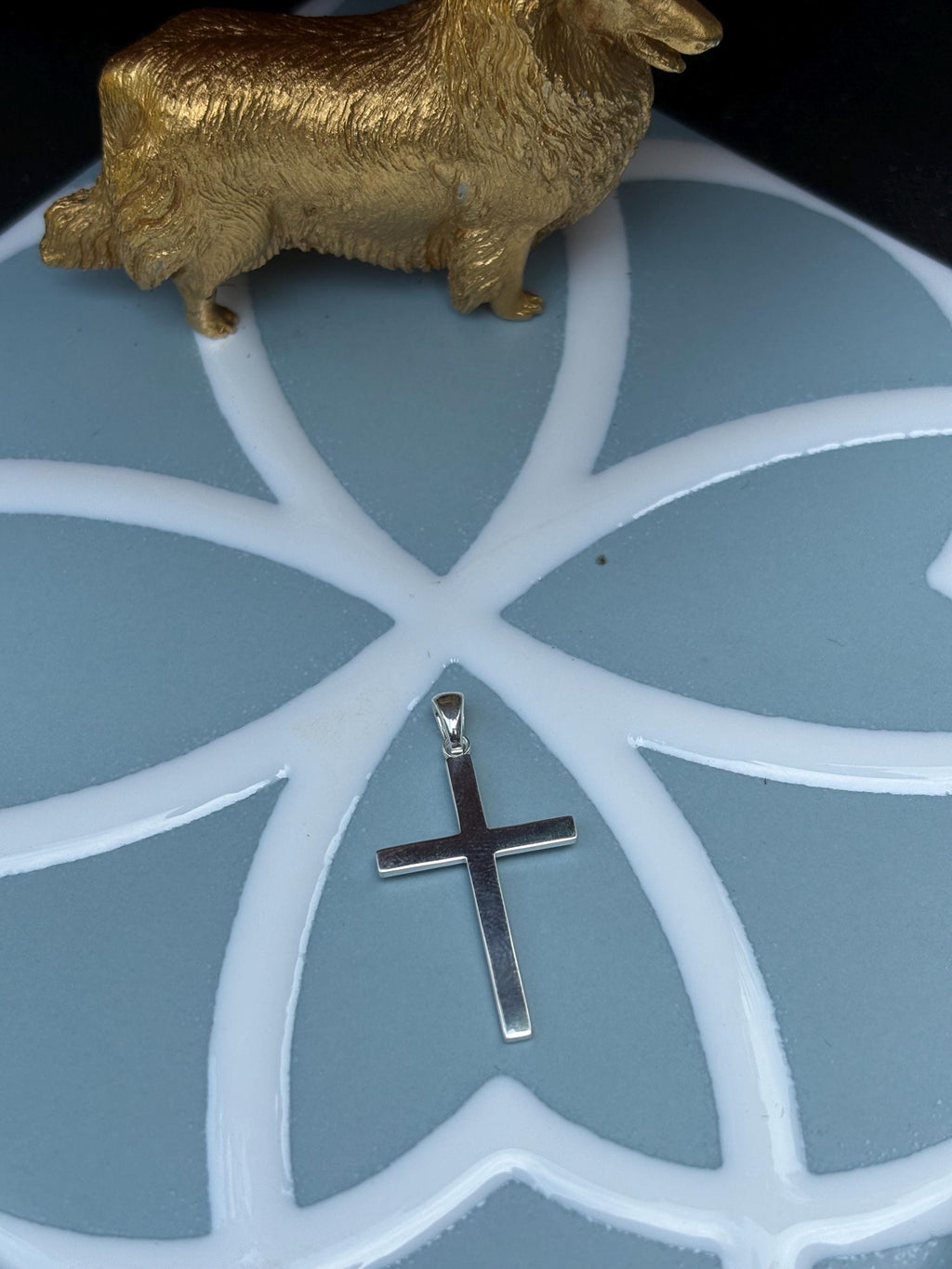 Sterling Silver Plated Polished Front Textured Back Cross Pendant