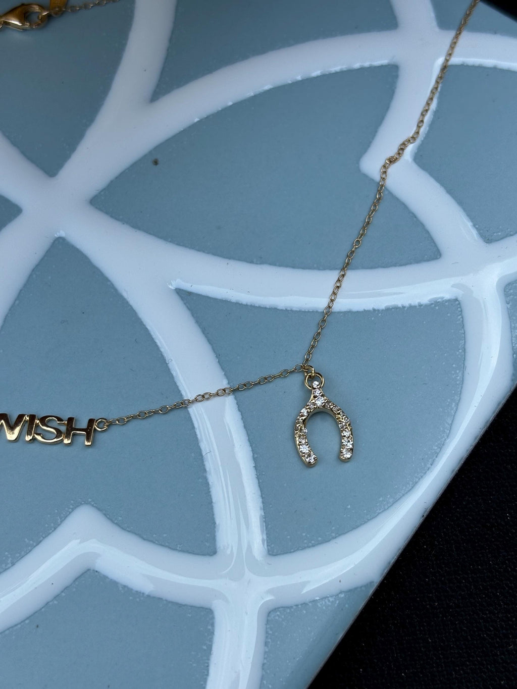 Sterling Silver Gold Horseshoe and Wish Necklace