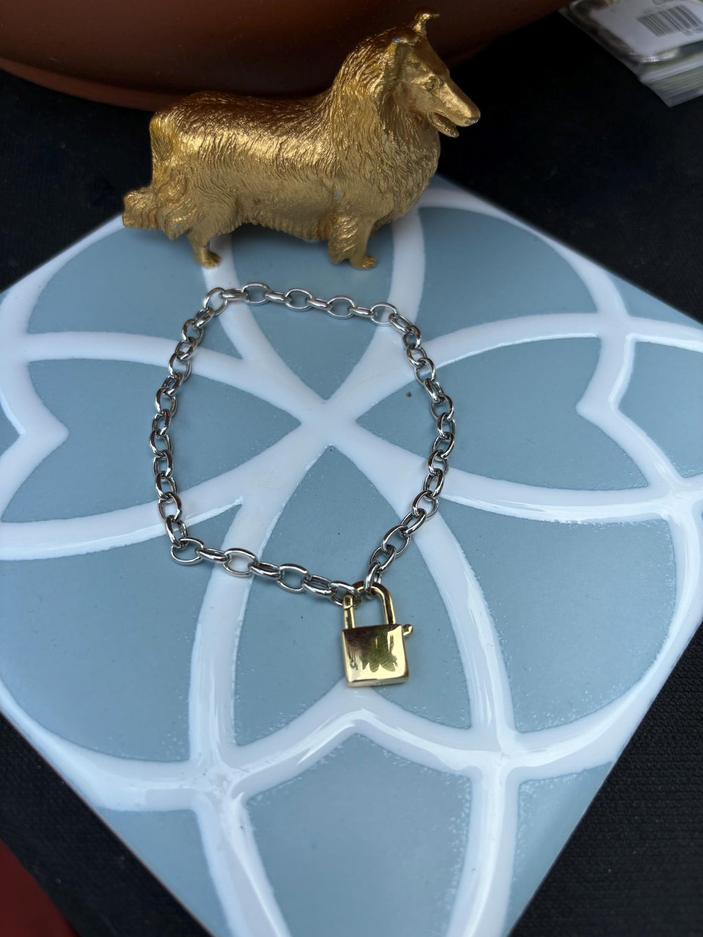 Sterling Silver Rolo Chain Bracelet with Padlock Clasp