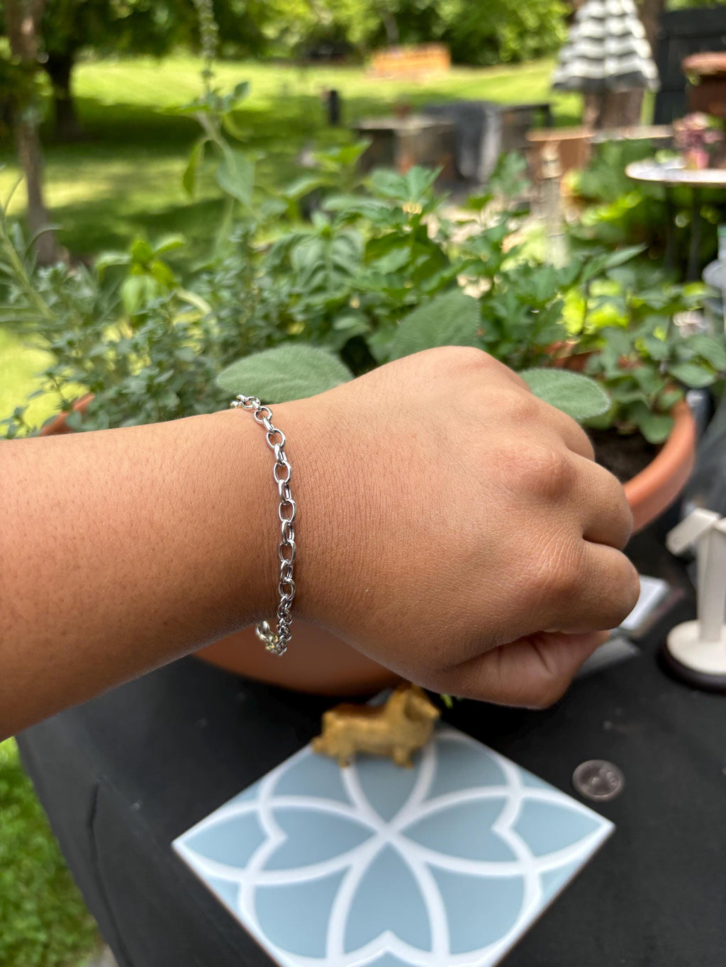 Sterling Silver Rolo Chain Bracelet with Padlock Clasp