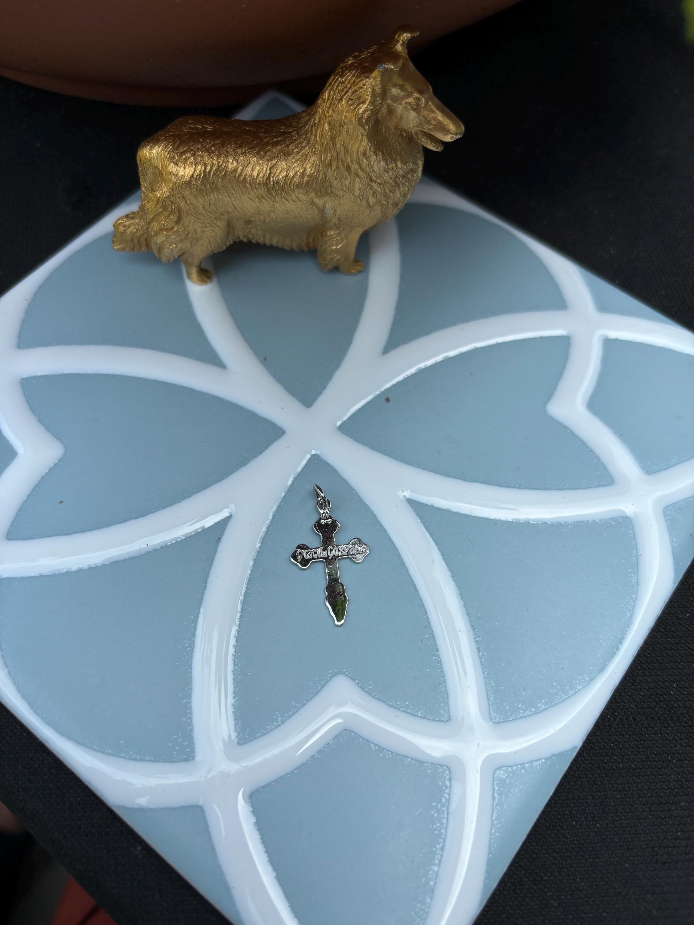10K White Gold Orthodox Cross Charm