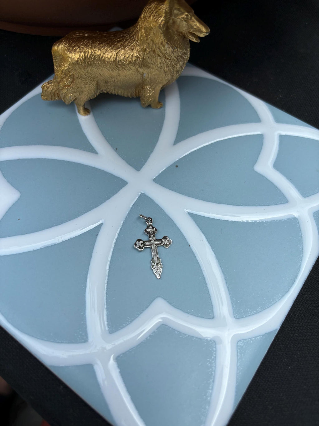 10K White Gold Orthodox Cross Charm