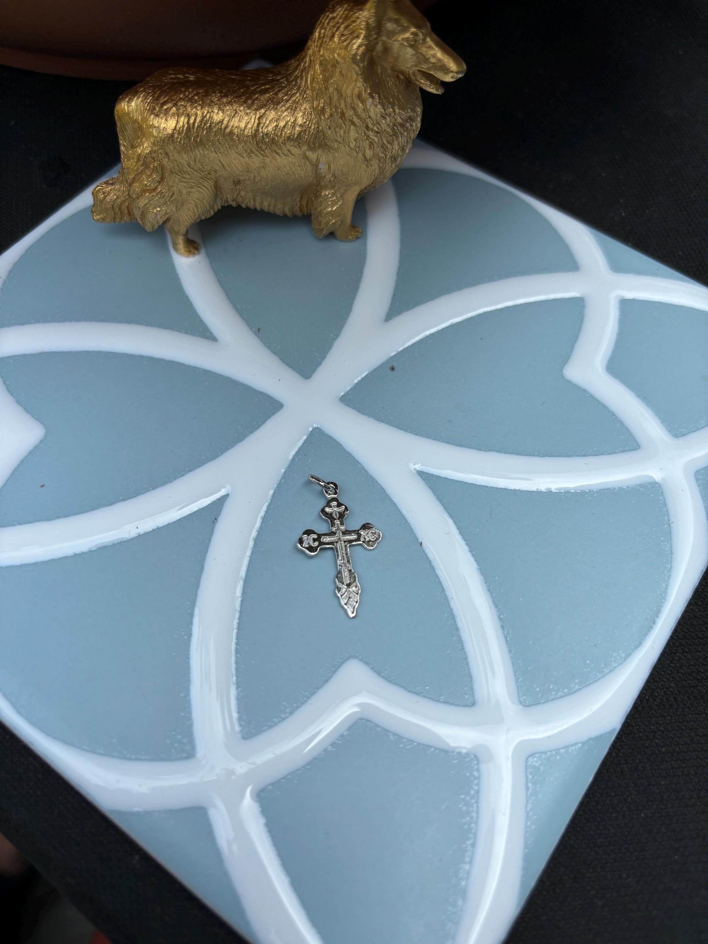 10K White Gold Orthodox Cross Charm