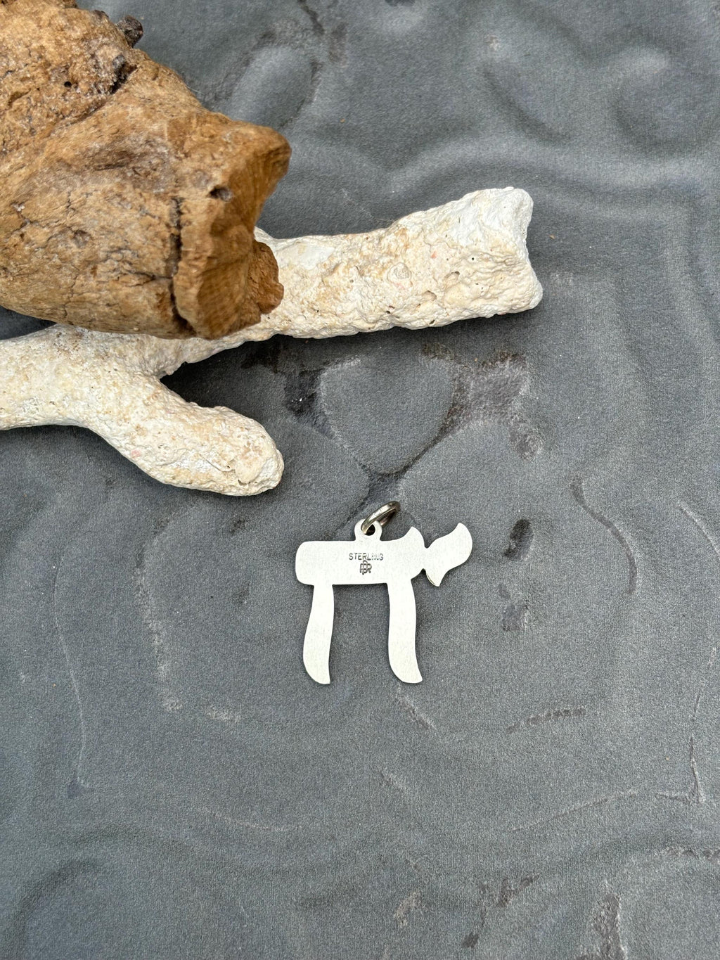 Sterling Silver Antiqued and Textured Chai Pendant