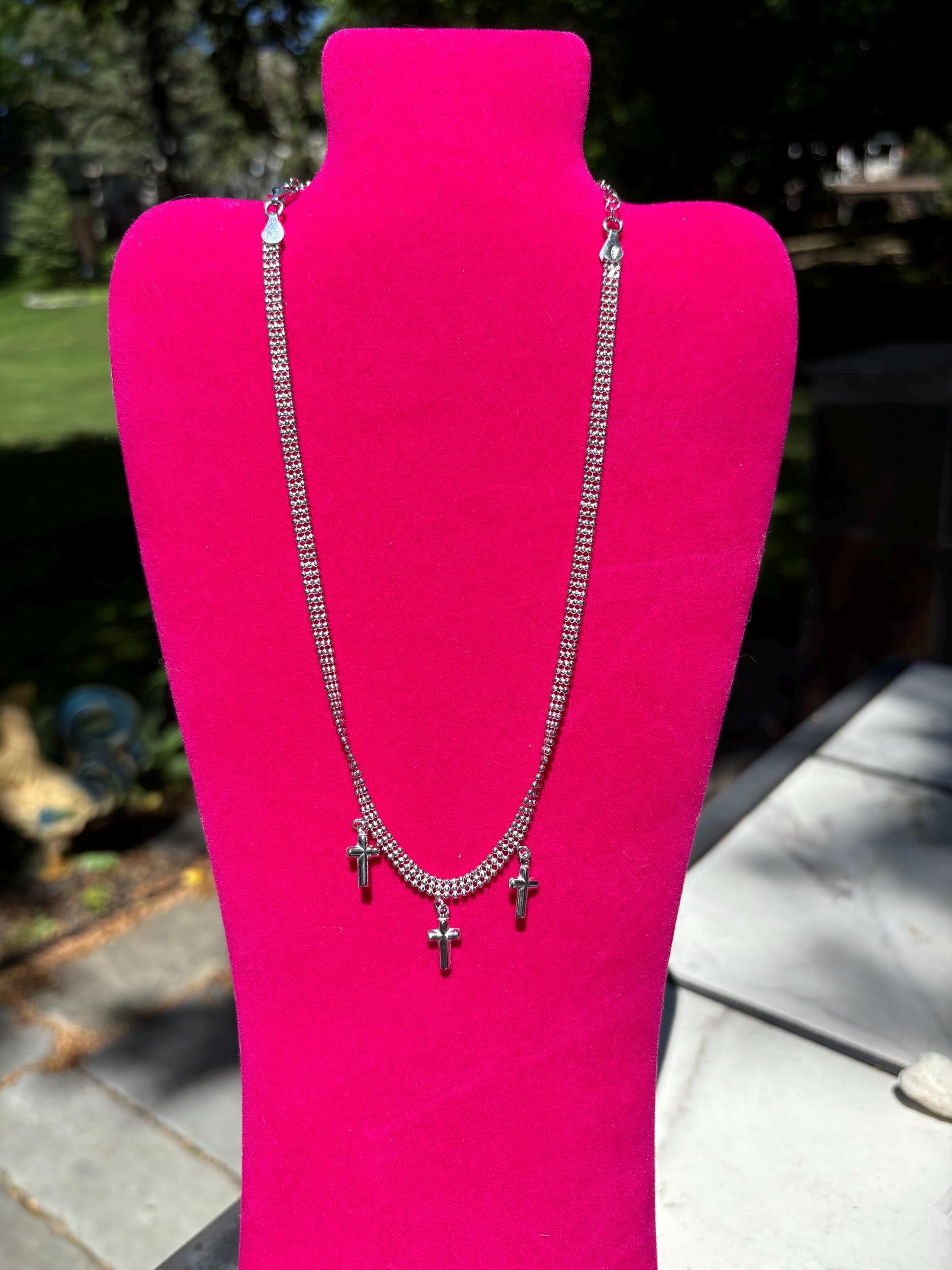 Sterling Silver Rhodium-plated Cross Choker Necklace