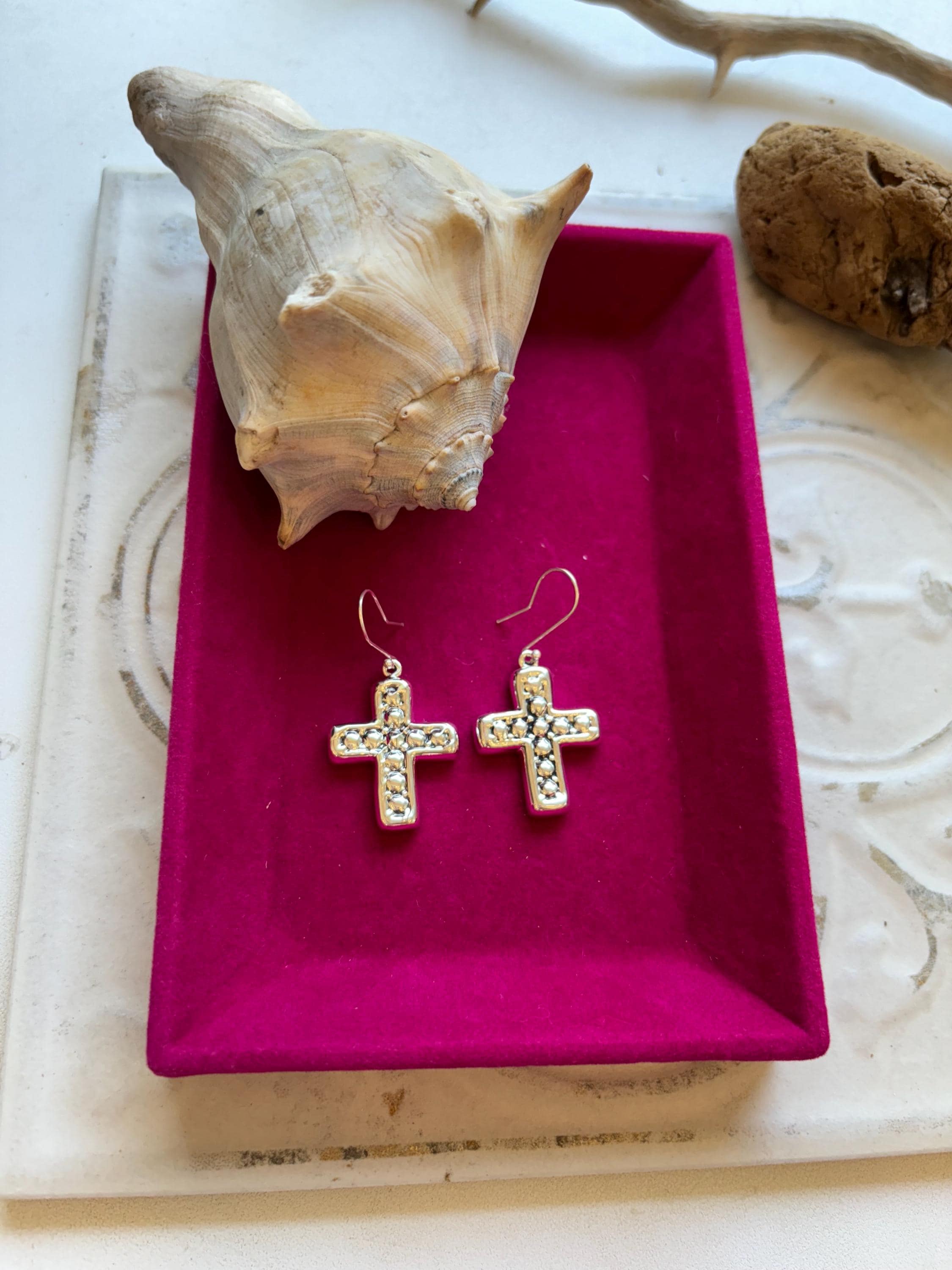 Sterling Silver Beaded Cross Earrings