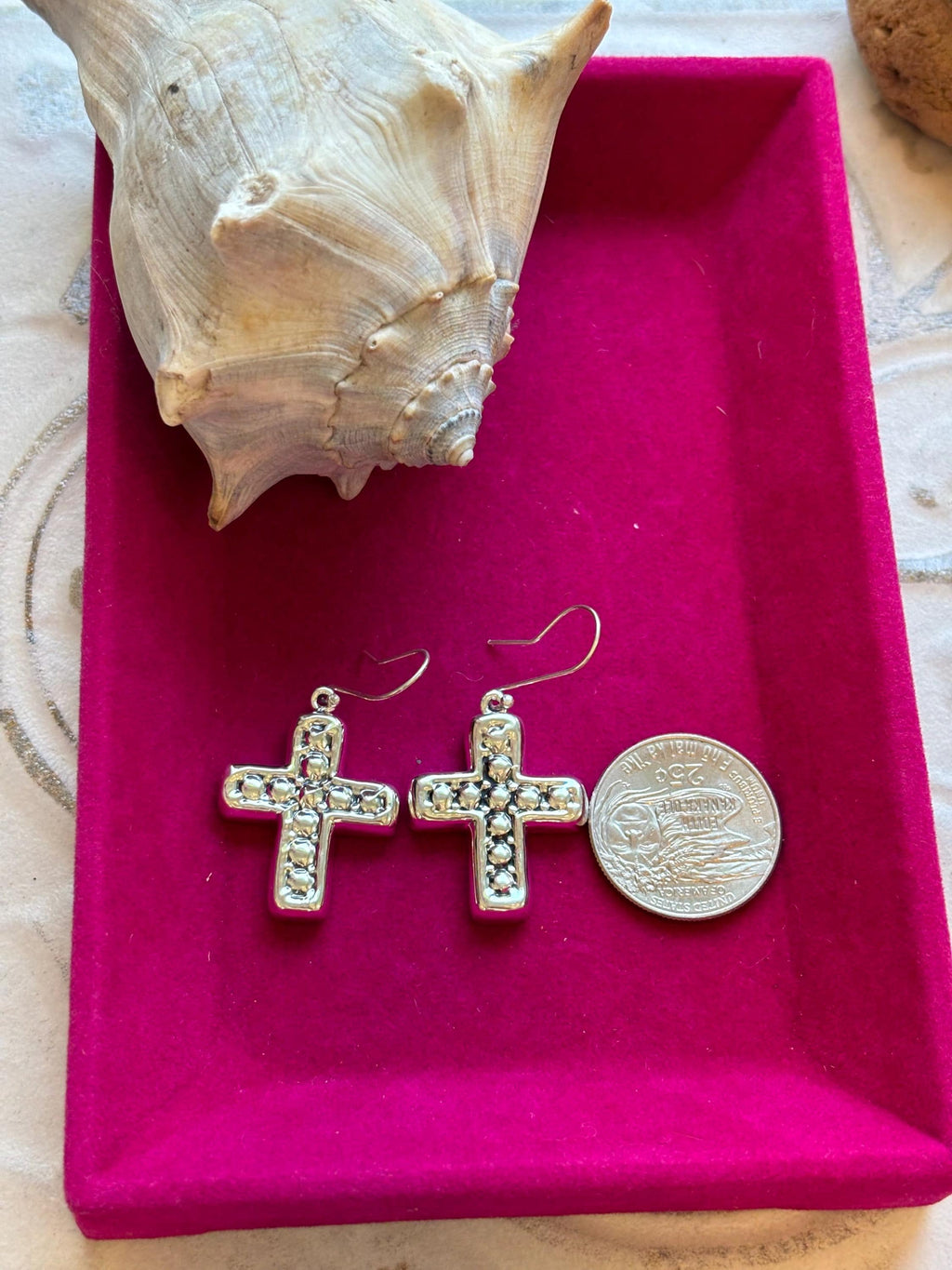 Sterling Silver Beaded Cross Earrings