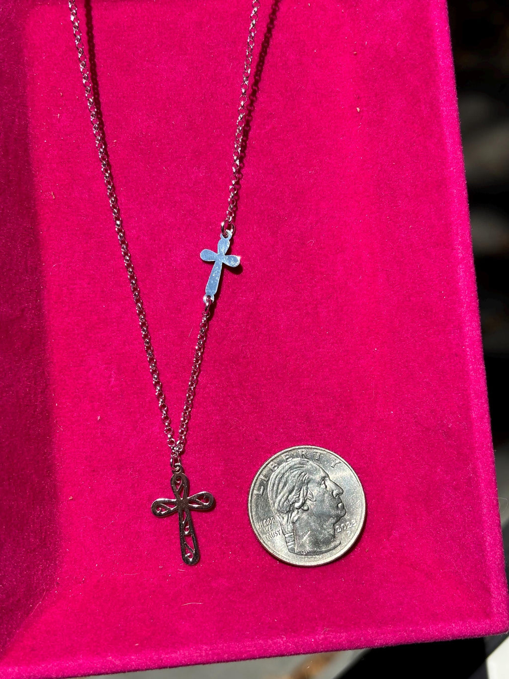 Sterling Silver Rhodium-plated 2-Cross with Necklace