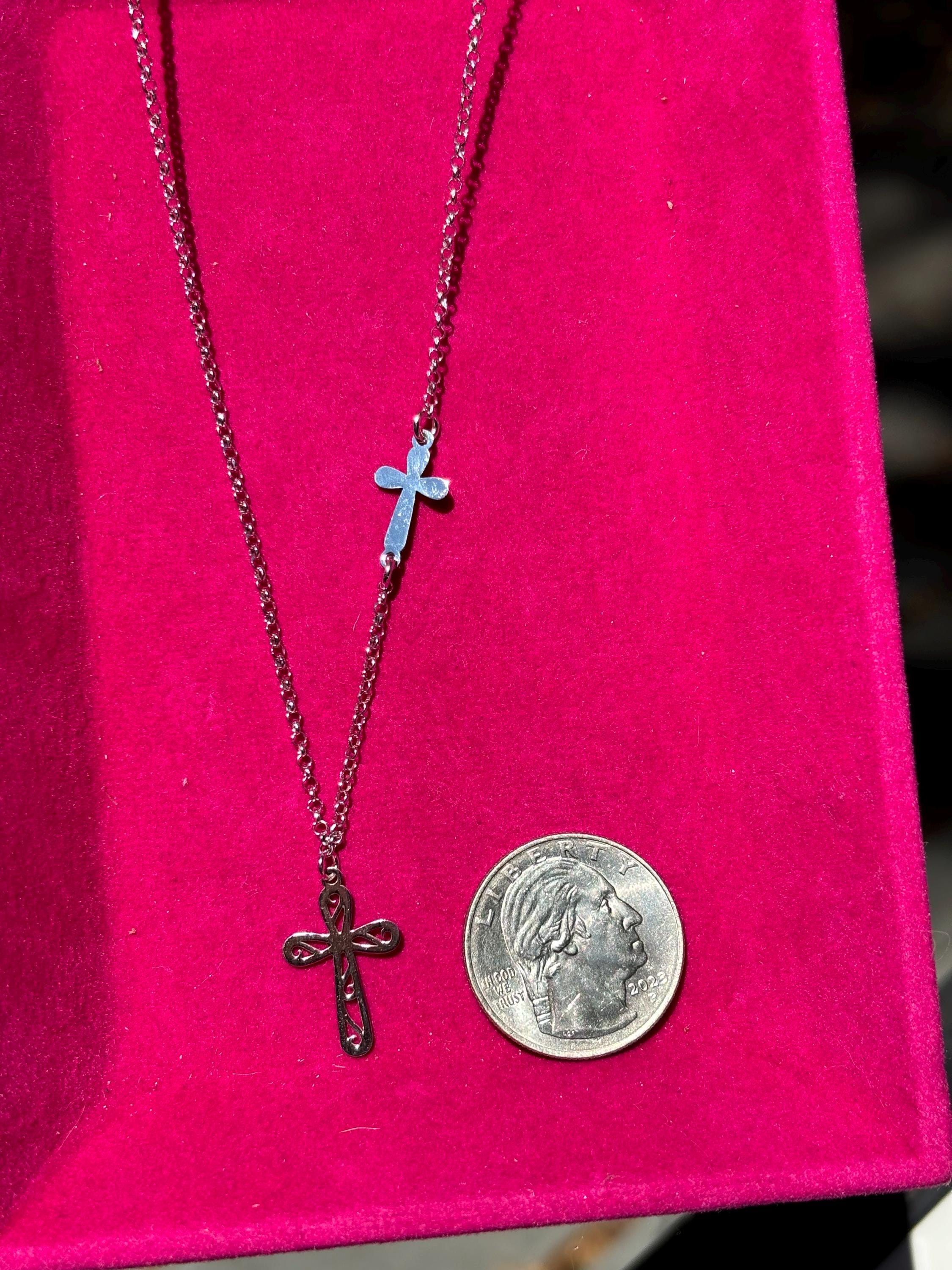 Sterling Silver Rhodium-plated 2-Cross with Necklace