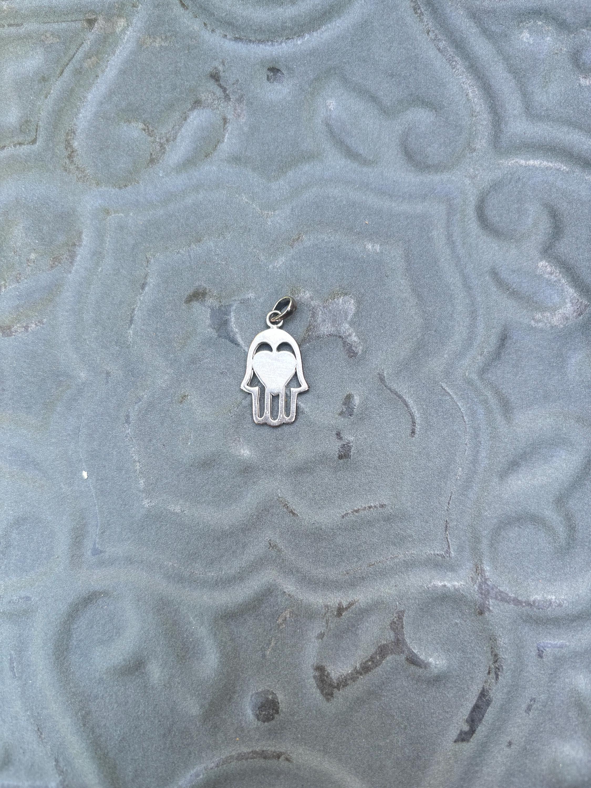 Sterling Silver Hand with Heart Detail Charm