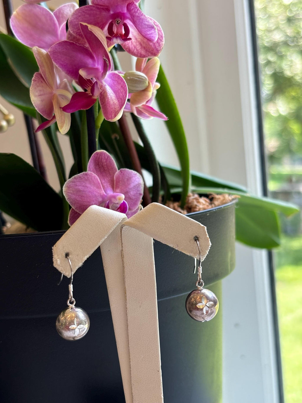 Sterling Silver Small Detailing Ball Dangle Earrings
