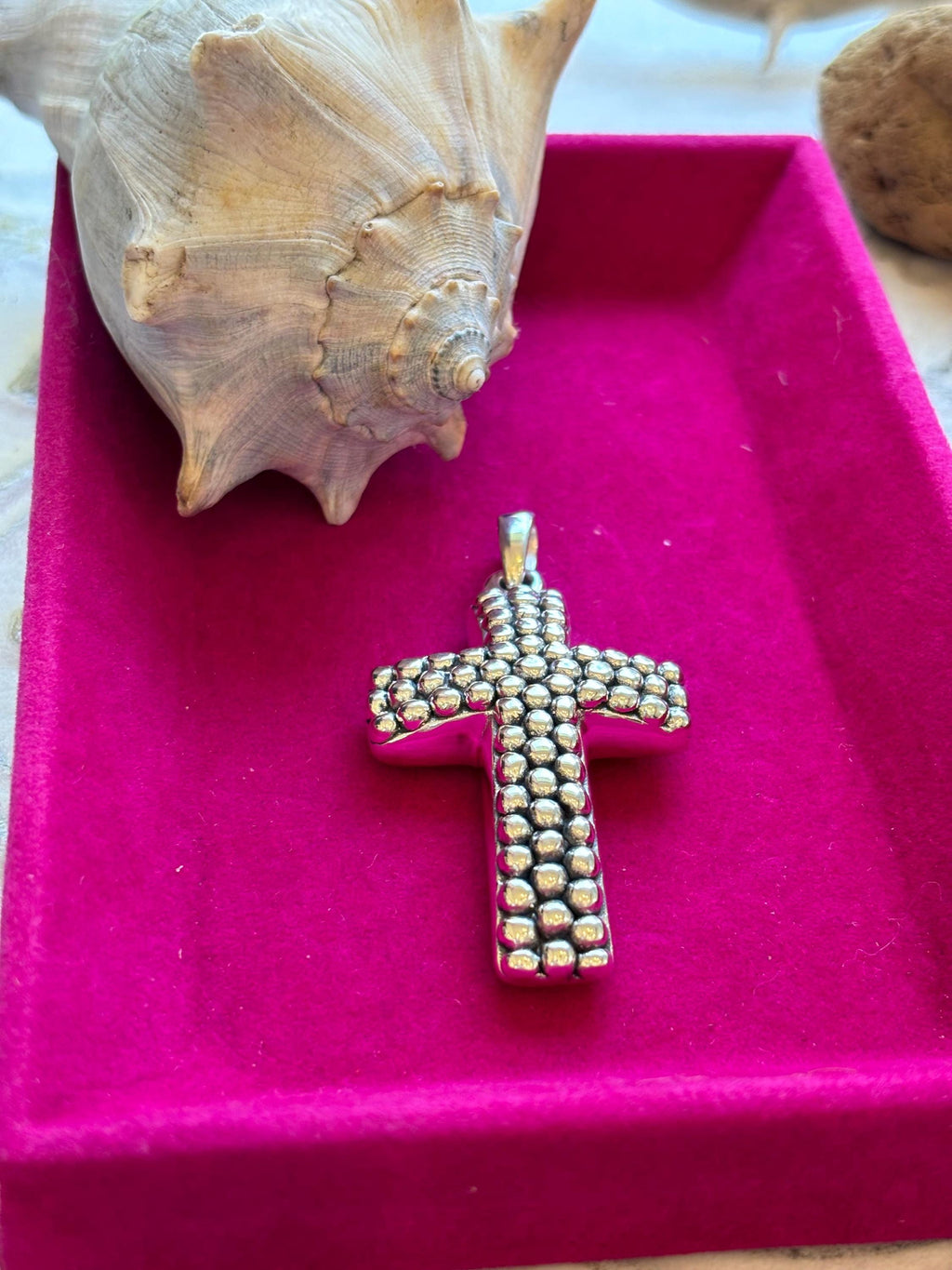 Sterling Silver Beaded Cross Pendant