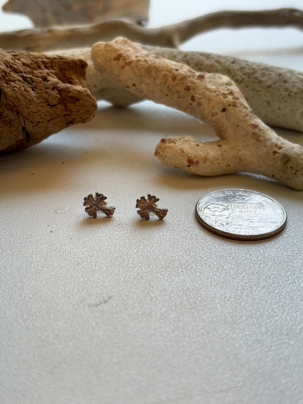 Sterling Silver Mini Scaloped Cross Earrings