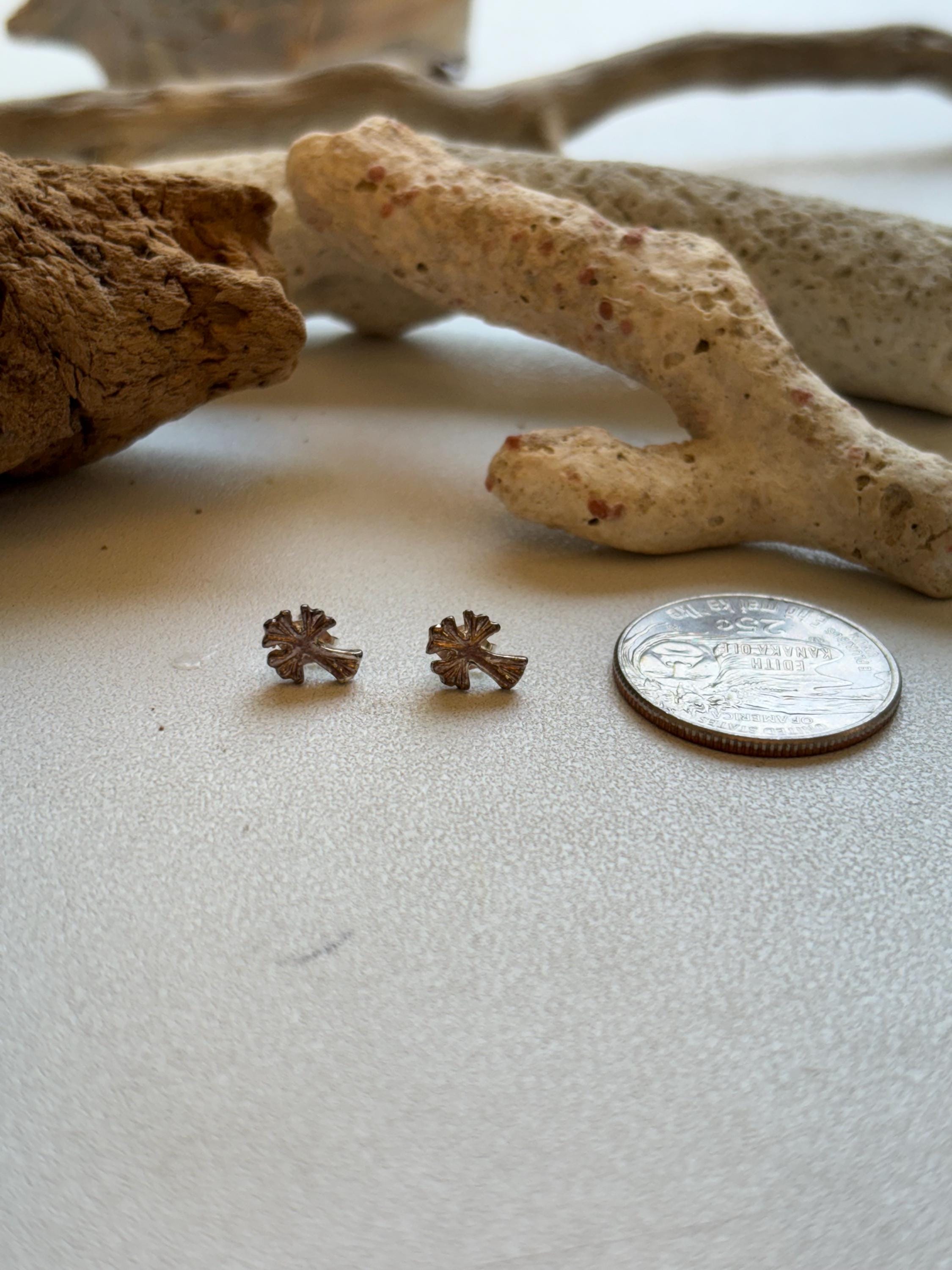 Sterling Silver Mini Scaloped Cross Earrings