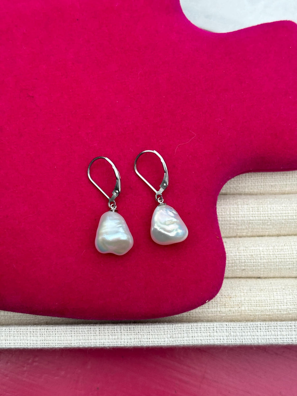 Sterling Silver White Keshi Freshwater Cultured Pearl Earrings