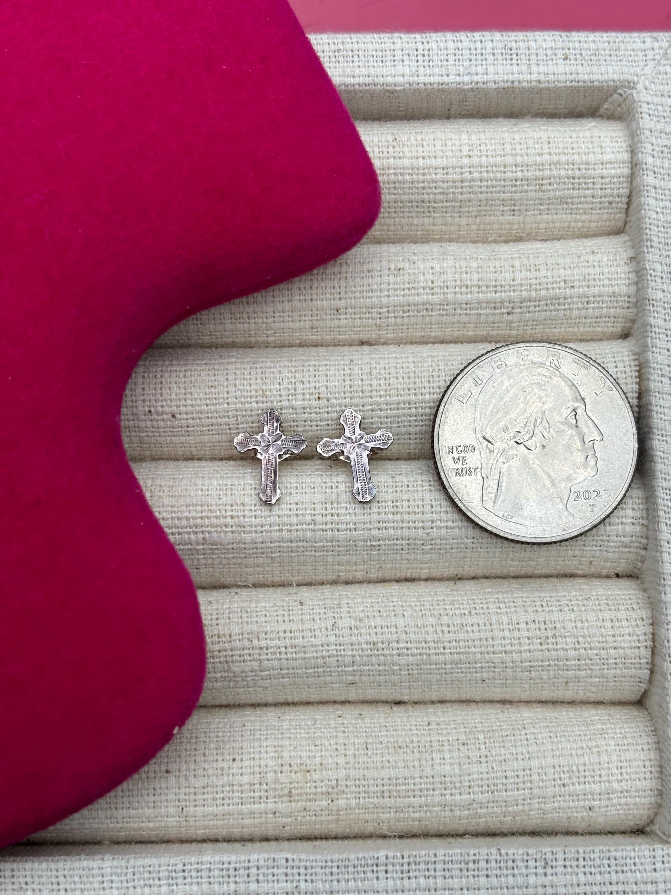 Sterling Silver Textured Cross Post Earrings