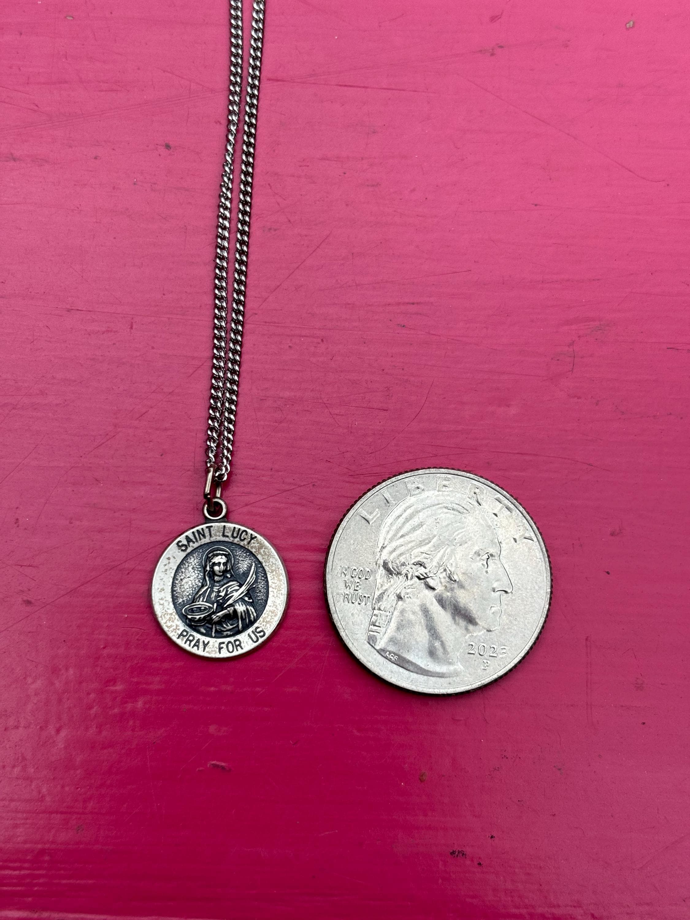 Sterling Silver St. Lucy Medal Necklace