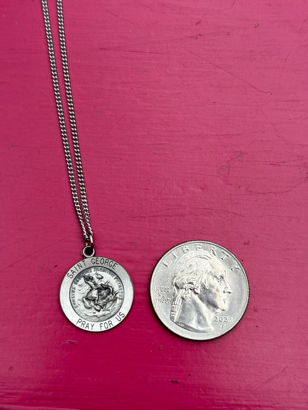 Sterling Silver St. George Medal Necklace