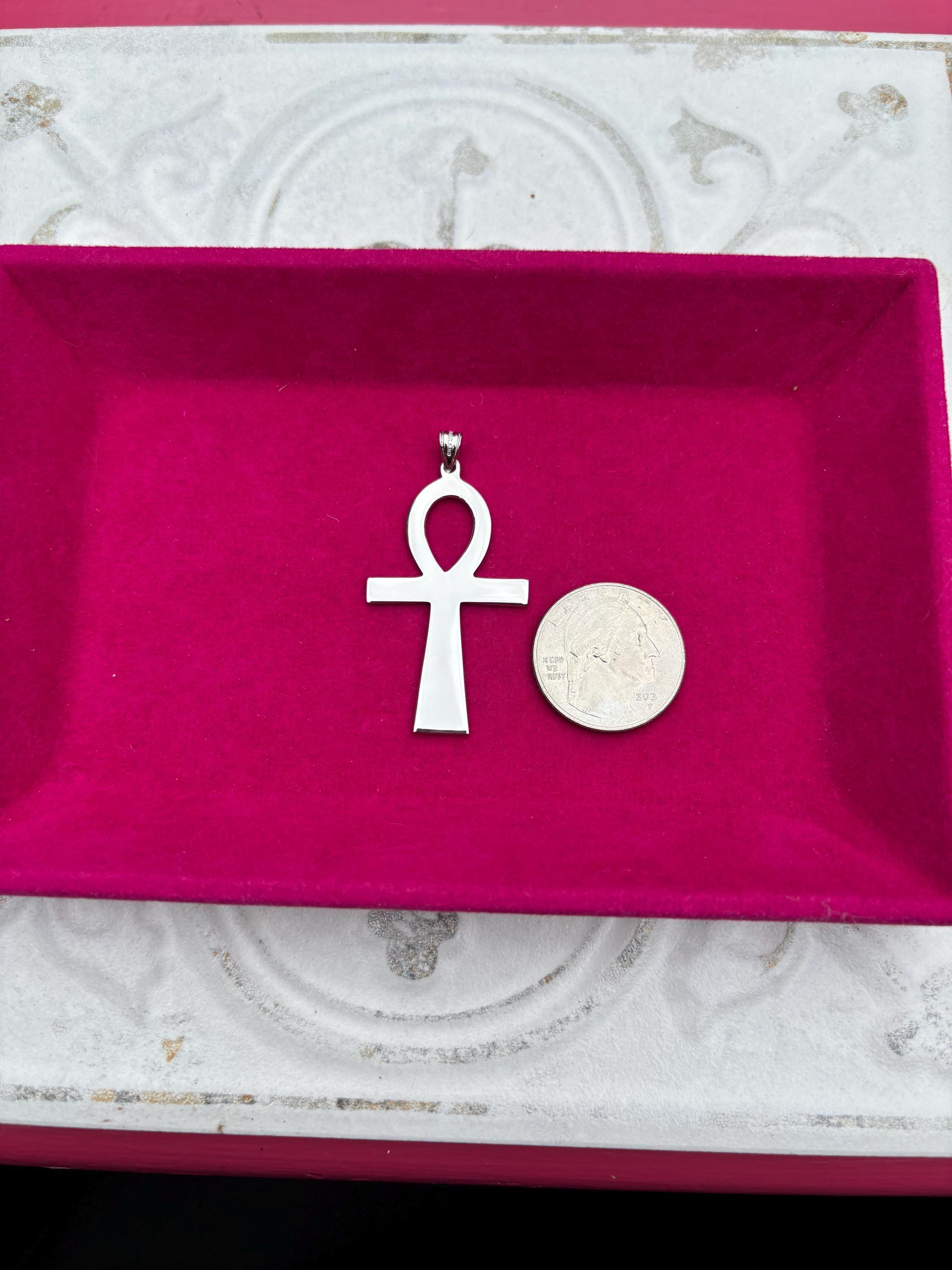 Sterling Silver Rhodium-plated Ankh Cross Pendant