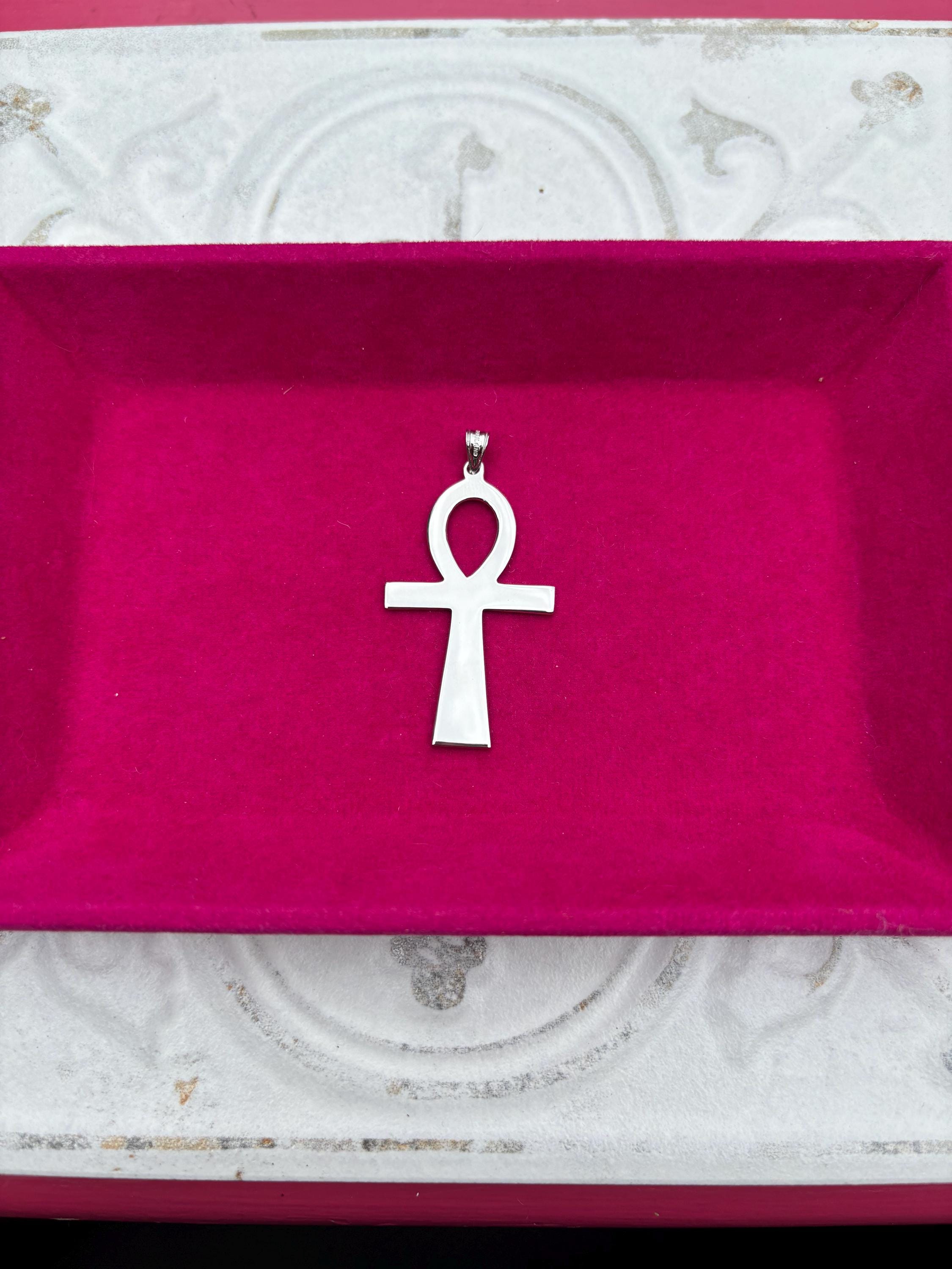 Sterling Silver Rhodium-plated Ankh Cross Pendant