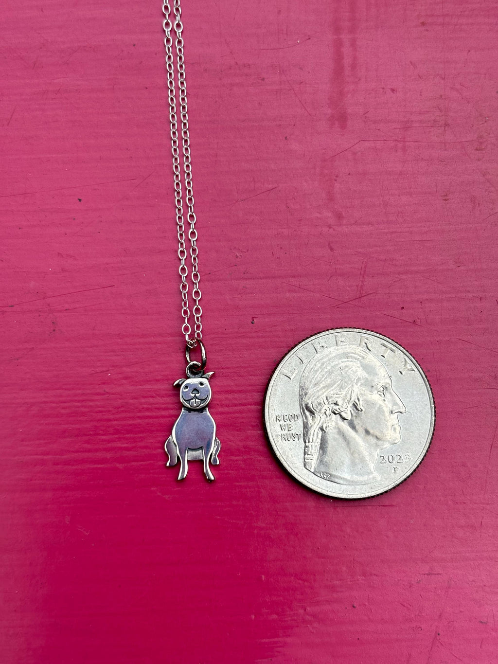 Sterling Silver Pitbull Charm Necklace