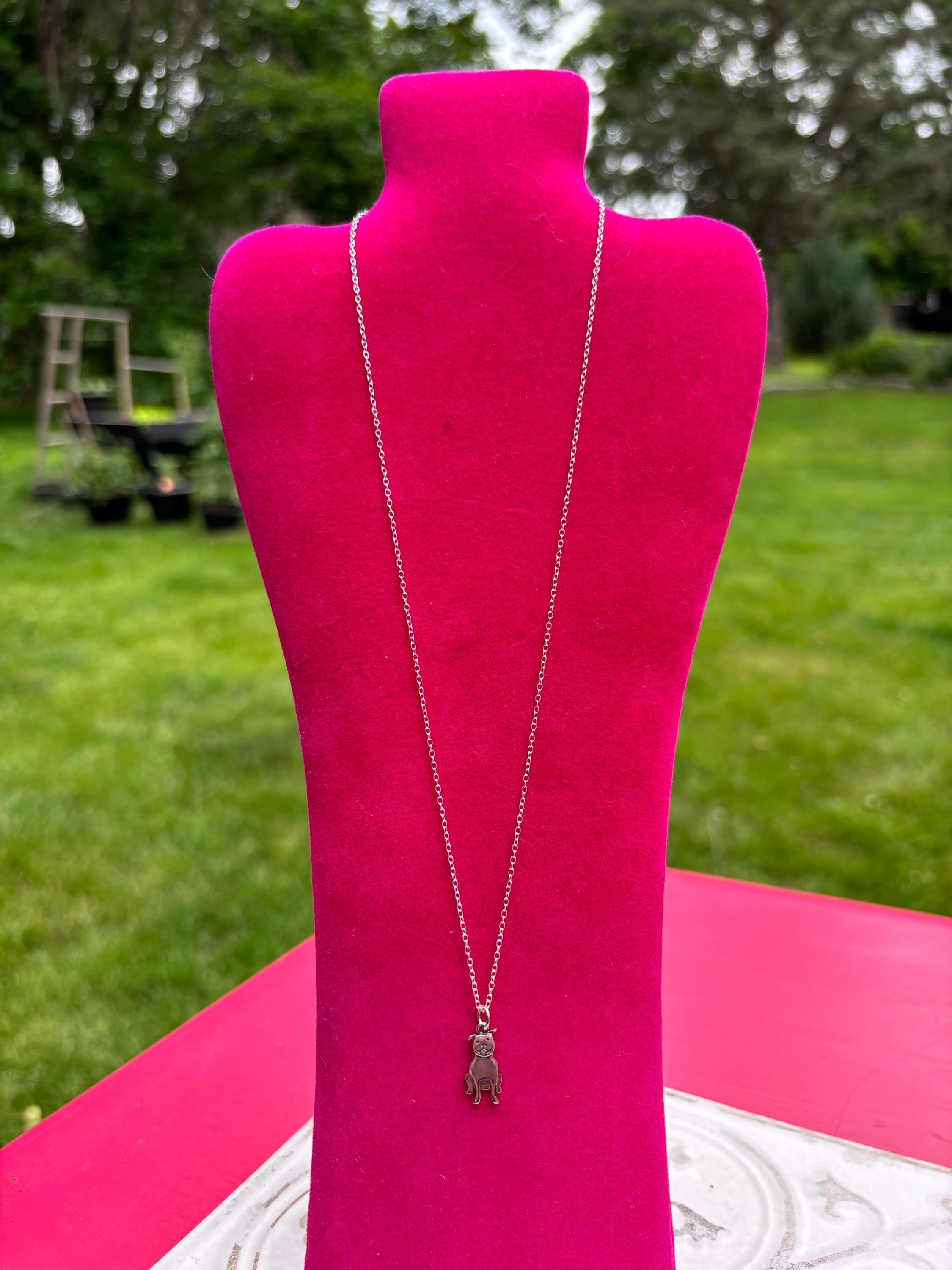 Sterling Silver Pitbull Charm Necklace