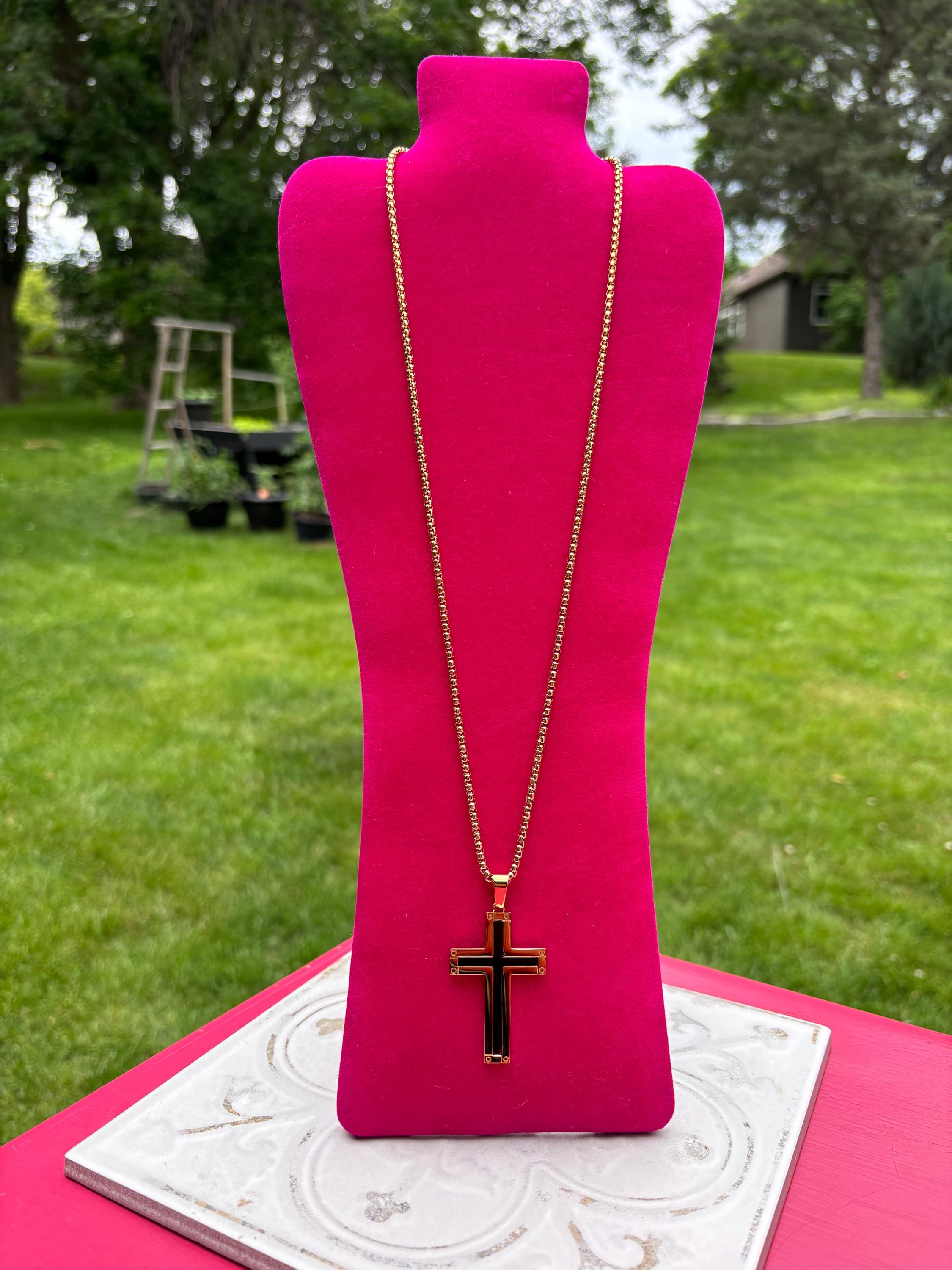 Gold-Plated Stainless Steel Cross Necklace