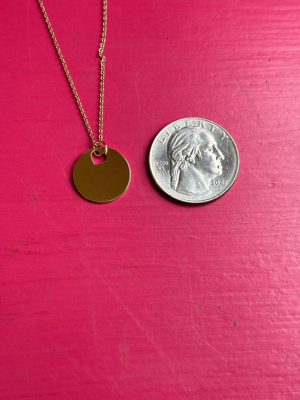 14K Yellow Gold Heart Disc Necklace