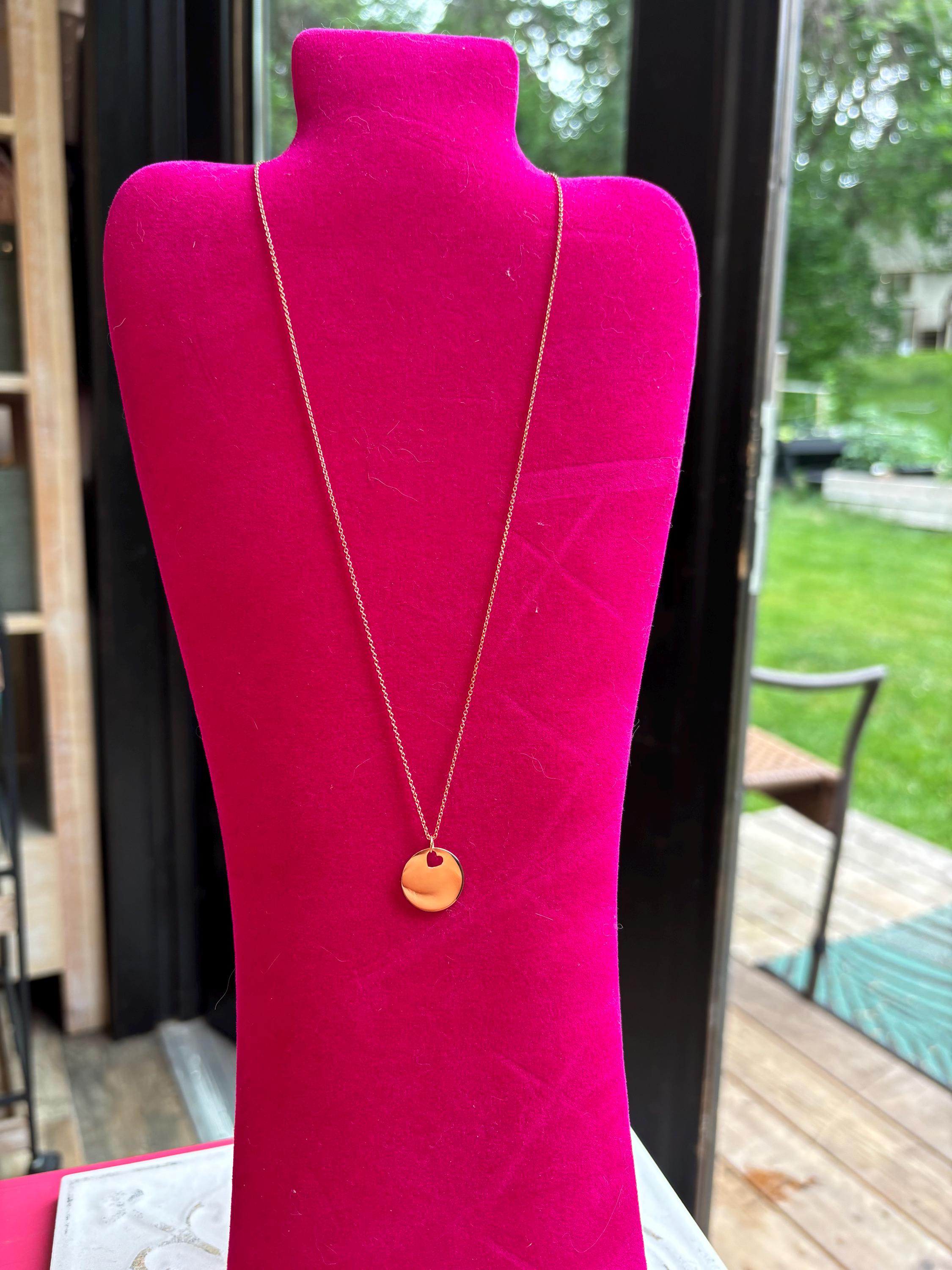 14K Yellow Gold Heart Disc Necklace