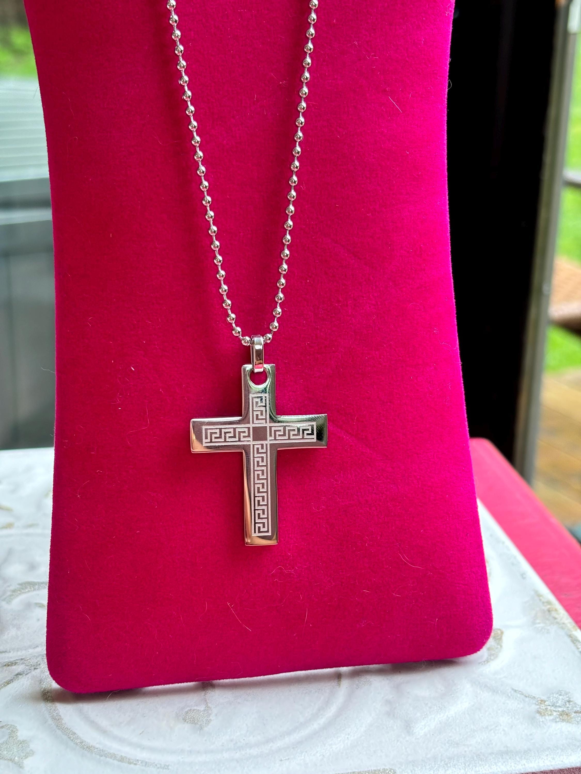 Stainless Steel Greek Cross Pendant Necklace