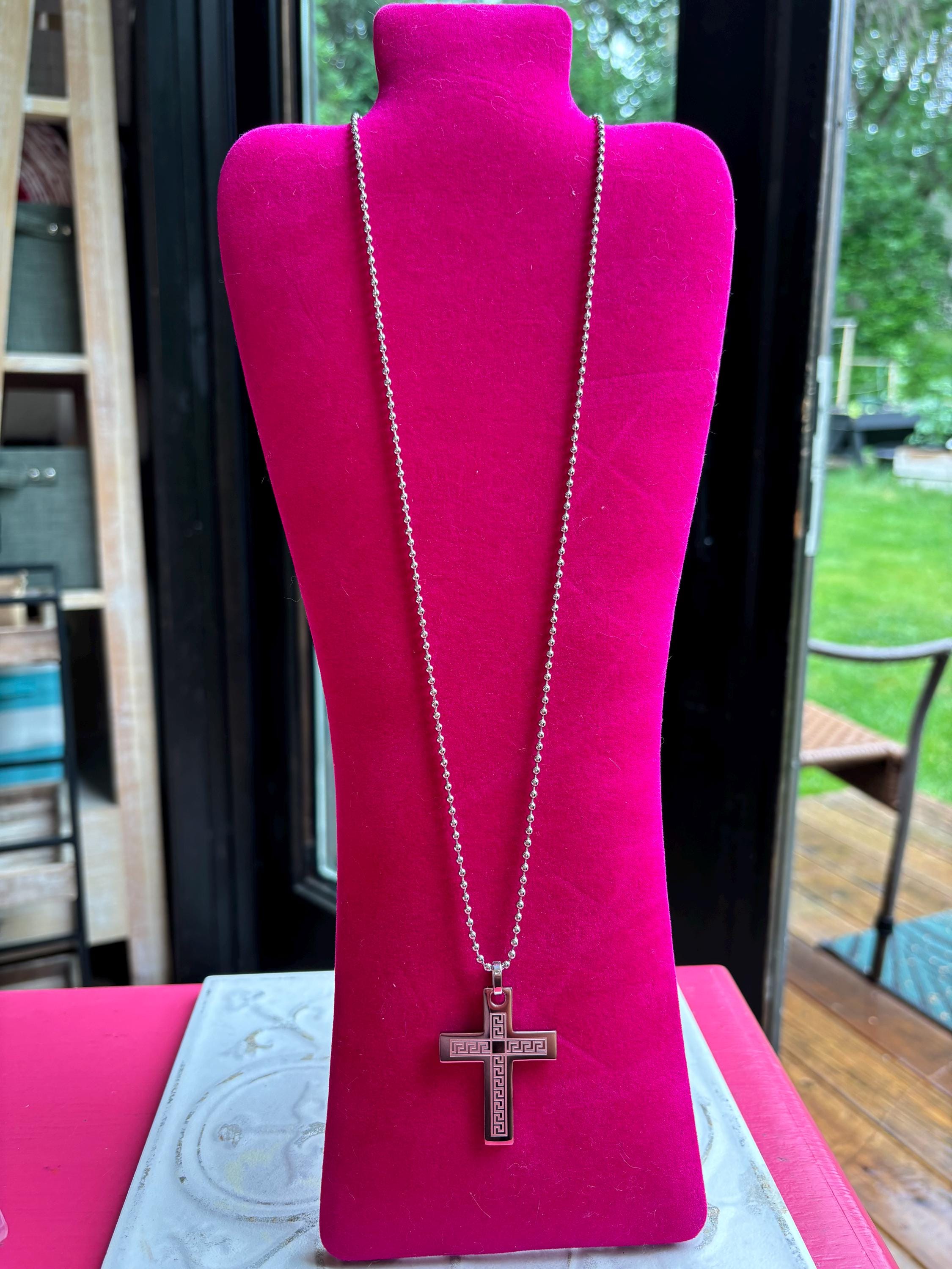 Stainless Steel Greek Cross Pendant Necklace
