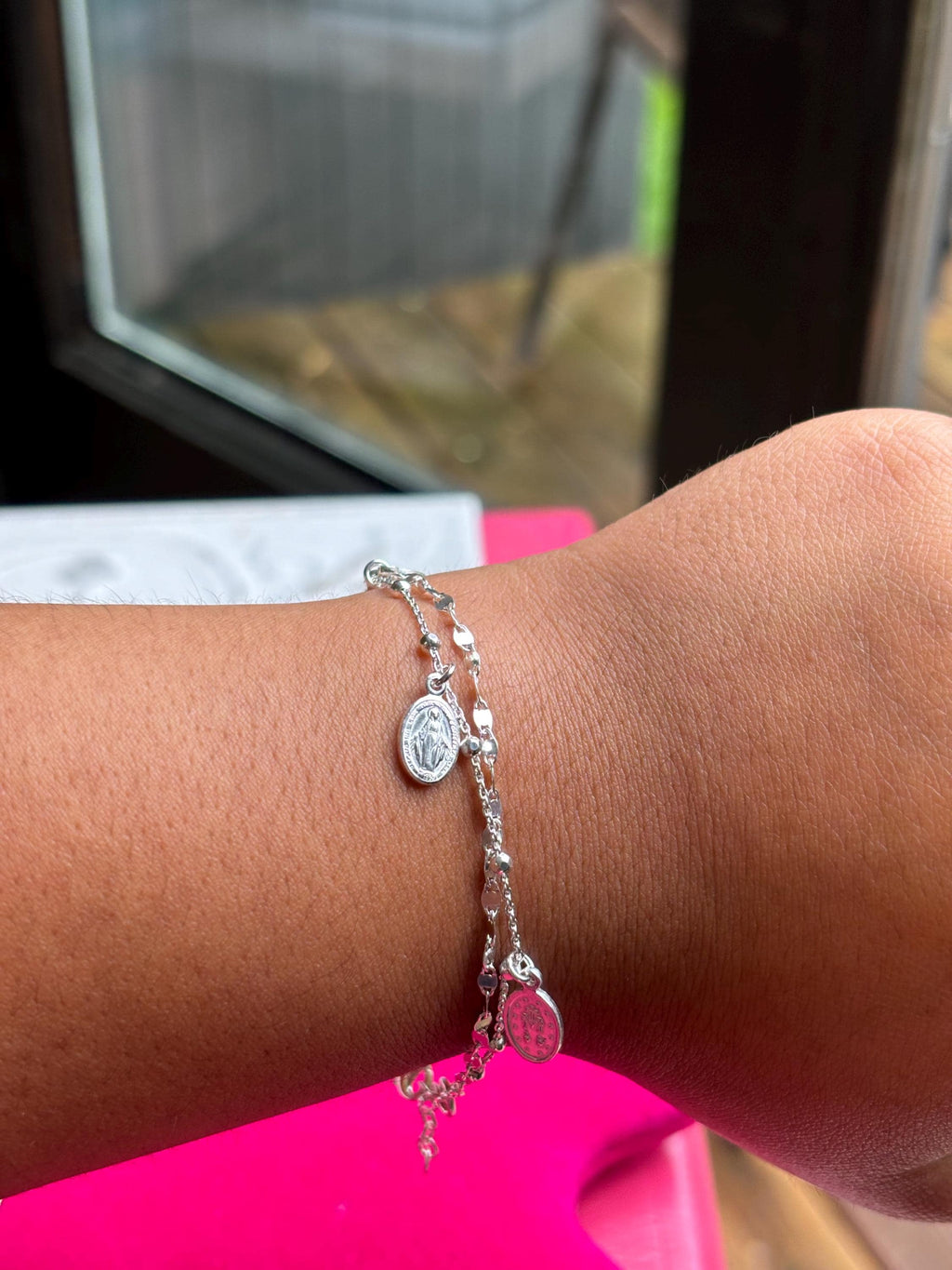 Sterling Silver Miraculous Medal Charm Bracelet