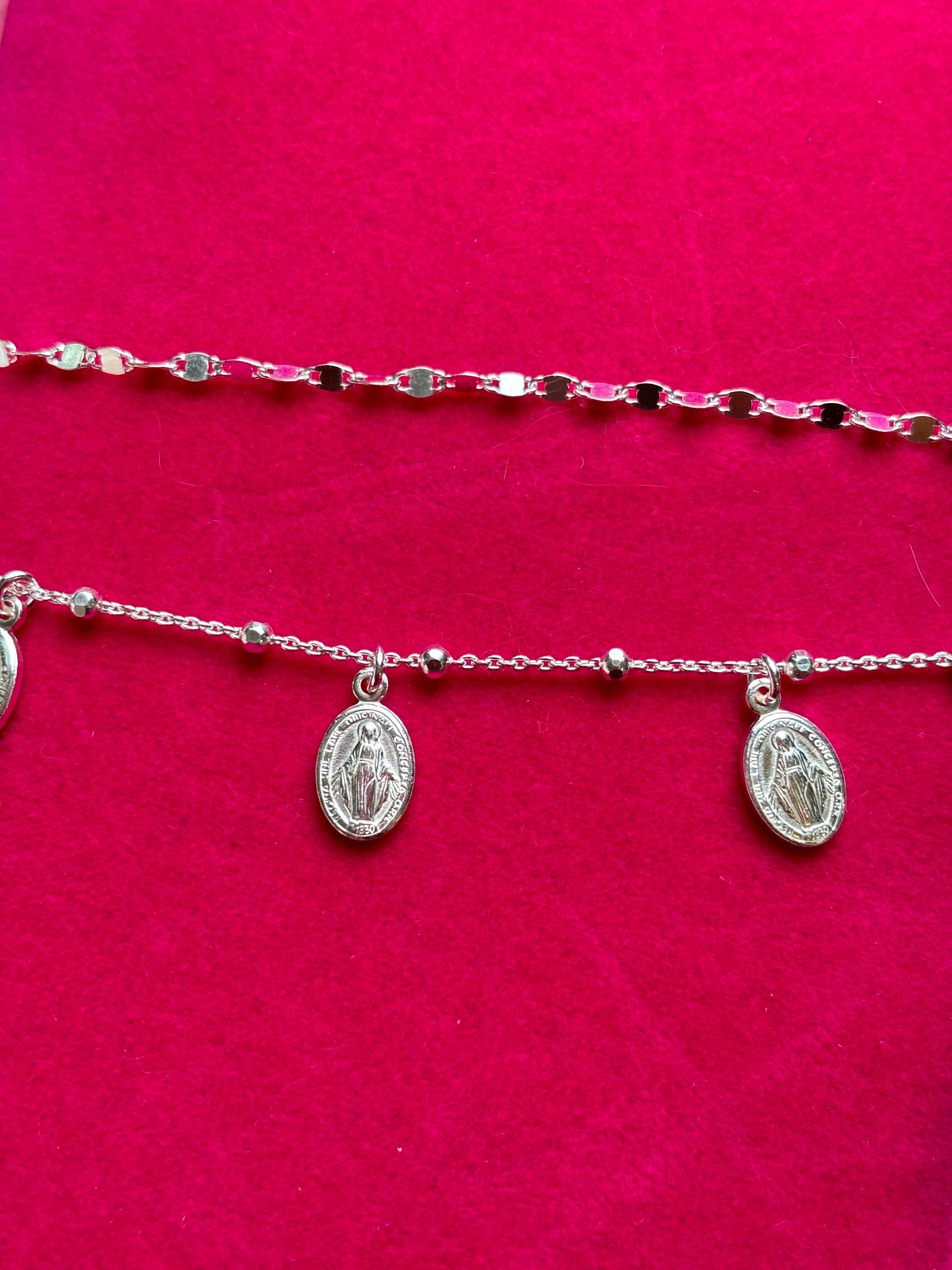 Sterling Silver Miraculous Medal Charm Bracelet