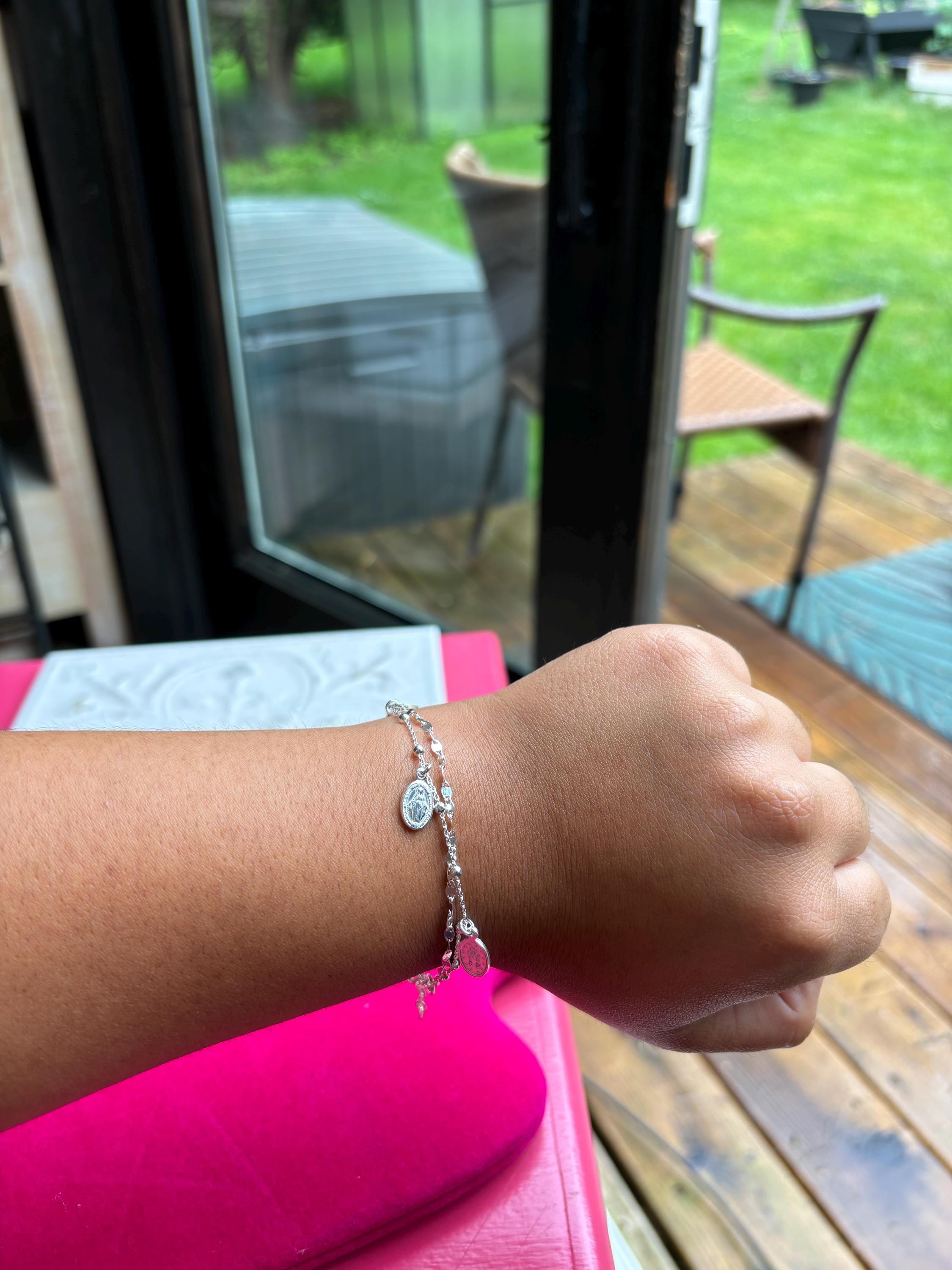 Sterling Silver Miraculous Medal Charm Bracelet