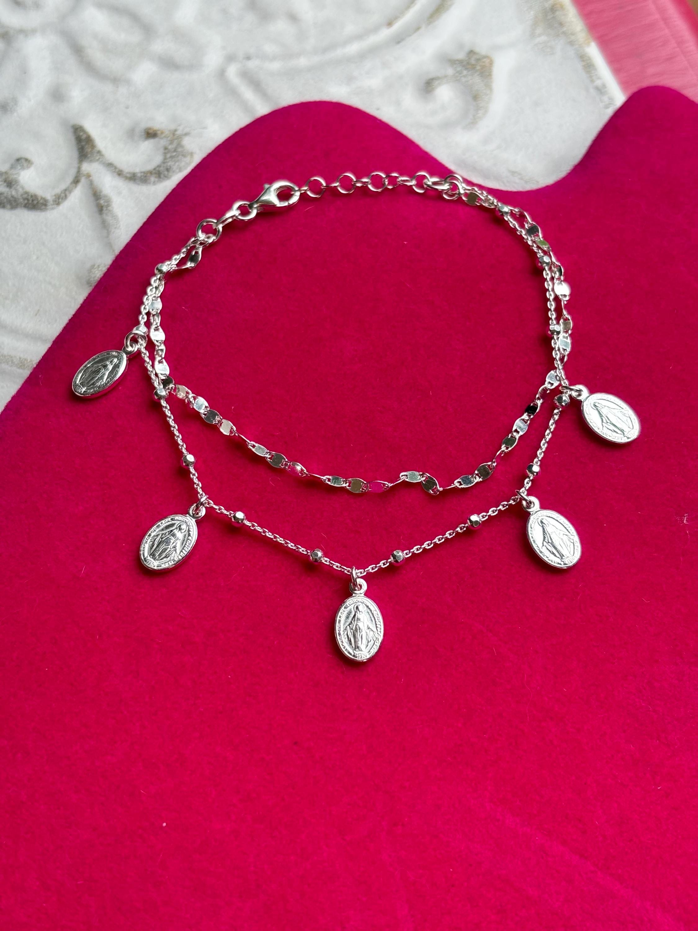 Sterling Silver Miraculous Medal Charm Bracelet