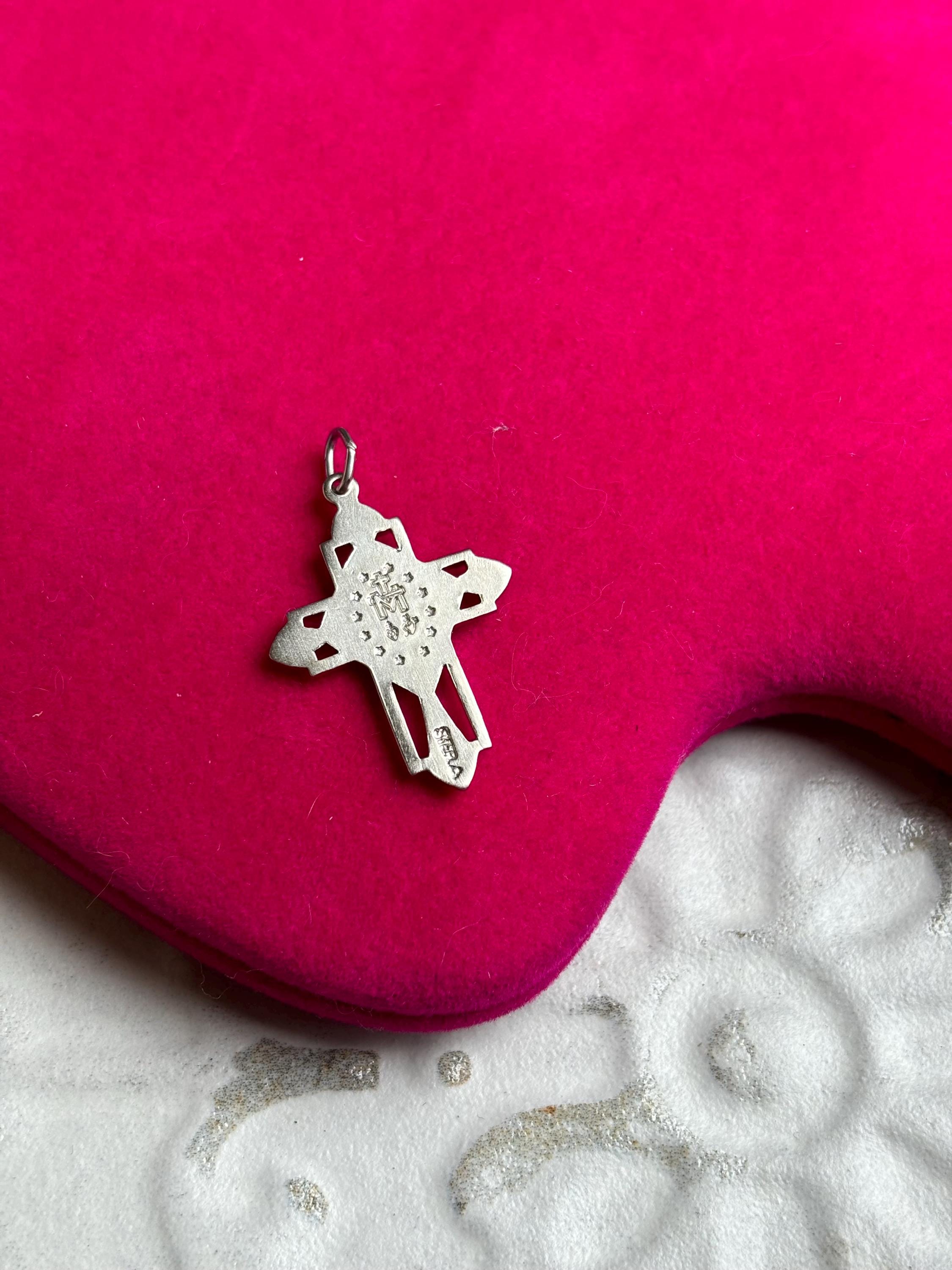 Sterling Silver Platinum-plated Gold-tone Cross Pendant