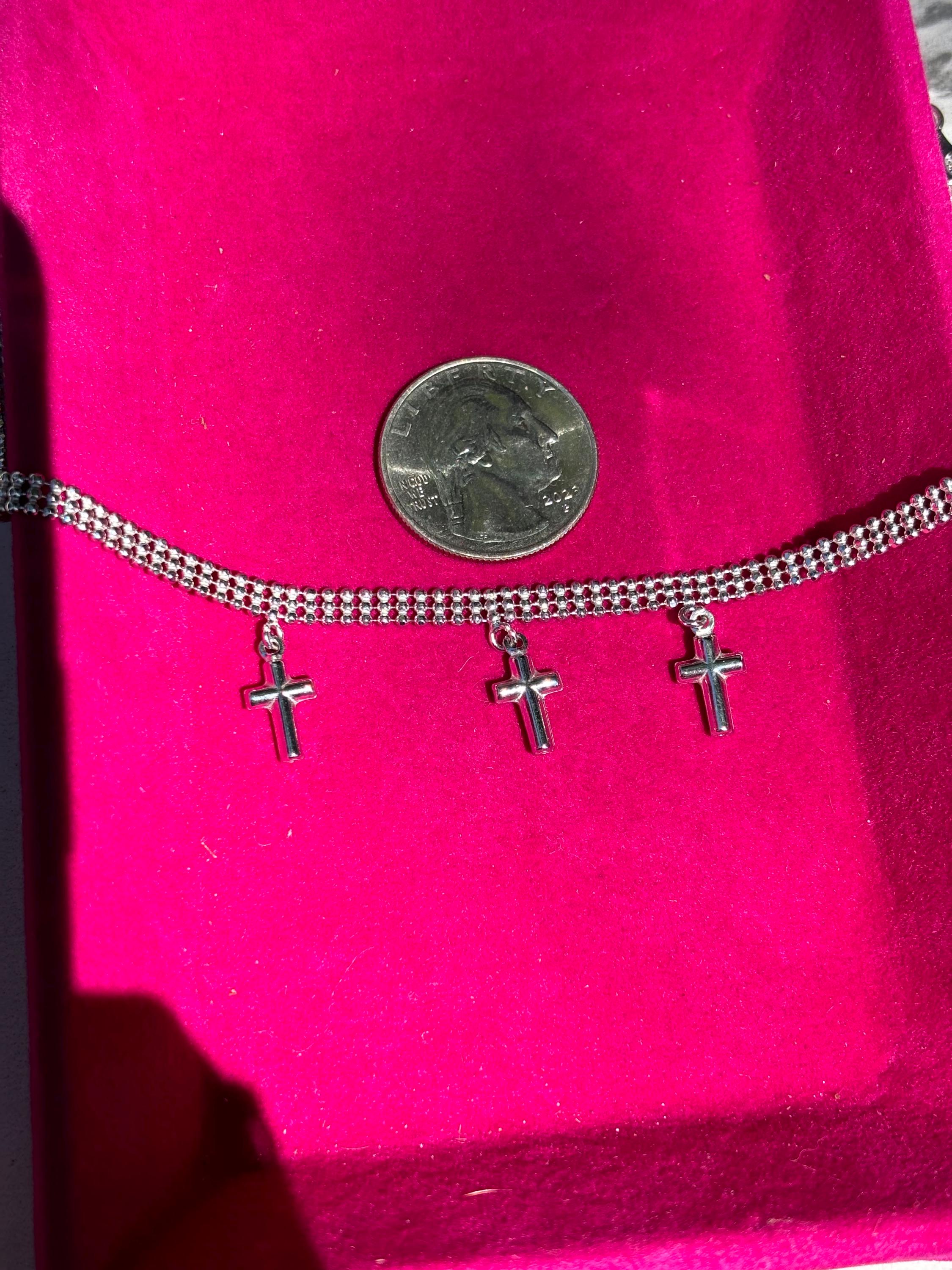 Sterling Silver Rhodium-plated Cross Choker Necklace
