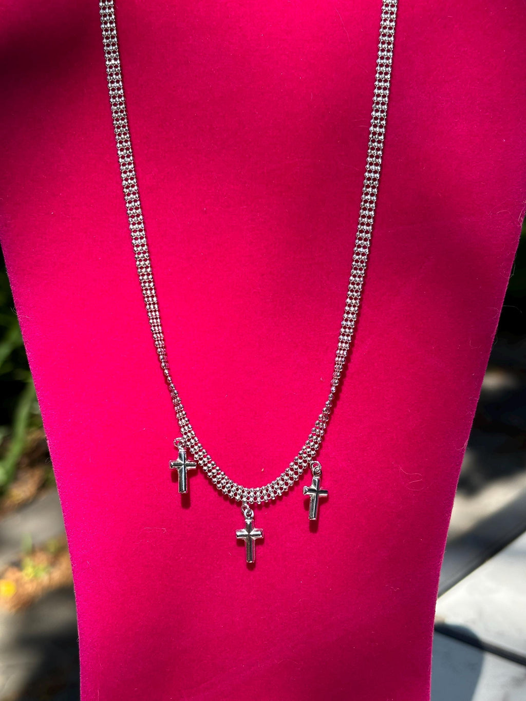 Sterling Silver Rhodium-plated Cross Choker Necklace