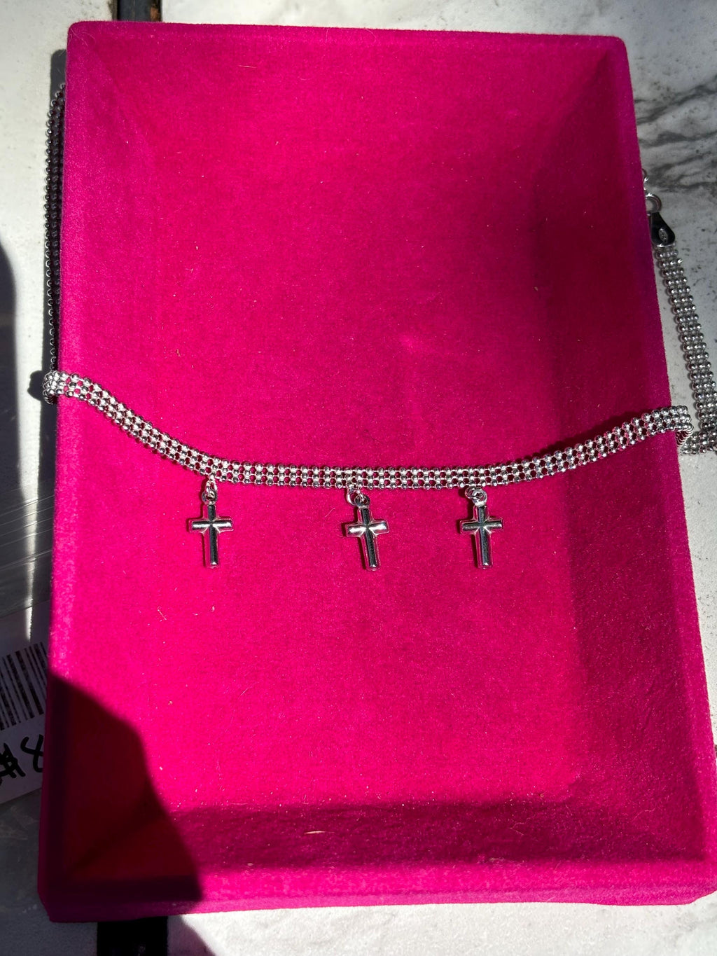 Sterling Silver Rhodium-plated Cross Choker Necklace
