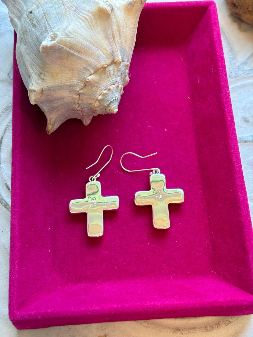 Sterling Silver Beaded Cross Earrings