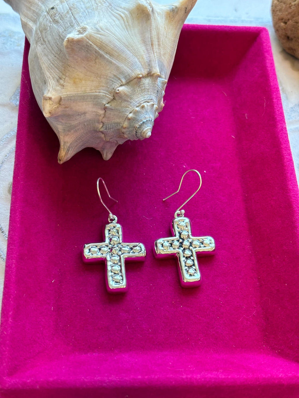 Sterling Silver Beaded Cross Earrings