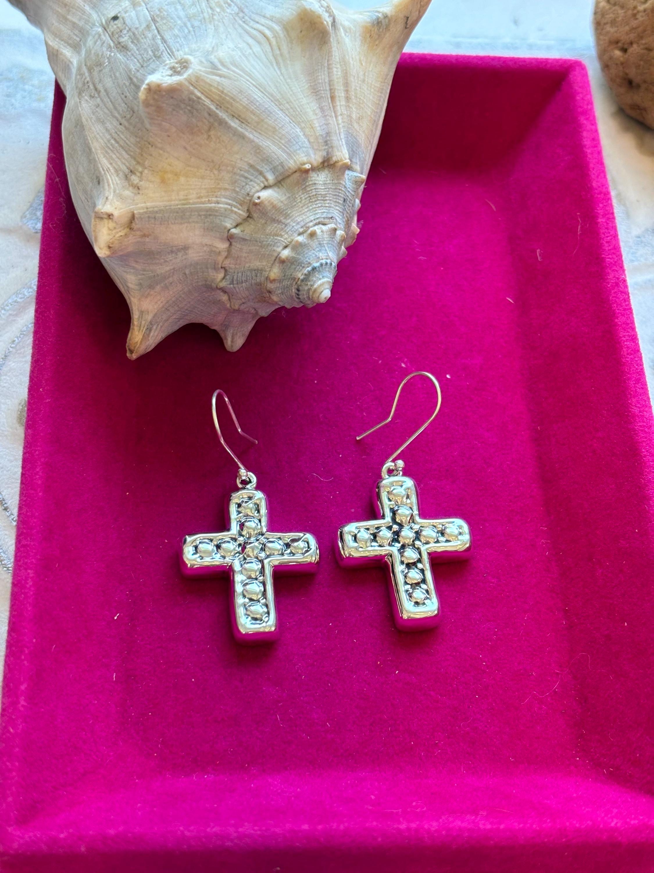 Sterling Silver Beaded Cross Earrings